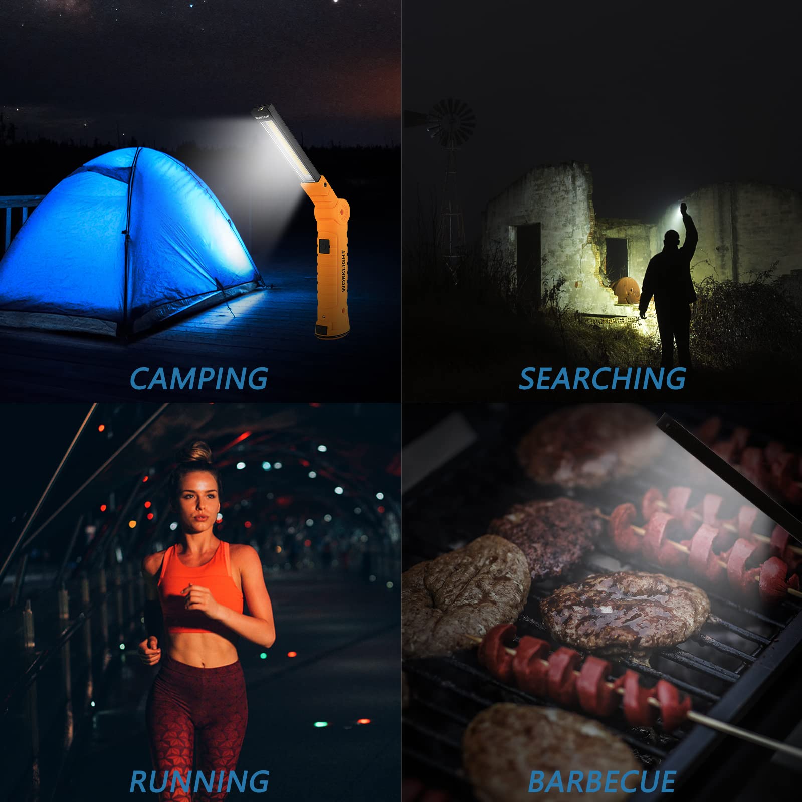 Vagocom 4 Pack WorkLights Tools for Mens Dad Gift,LED Rechargeable Magnetic Flashlights with Hook 360 Rotate 5 Modes Emergency L