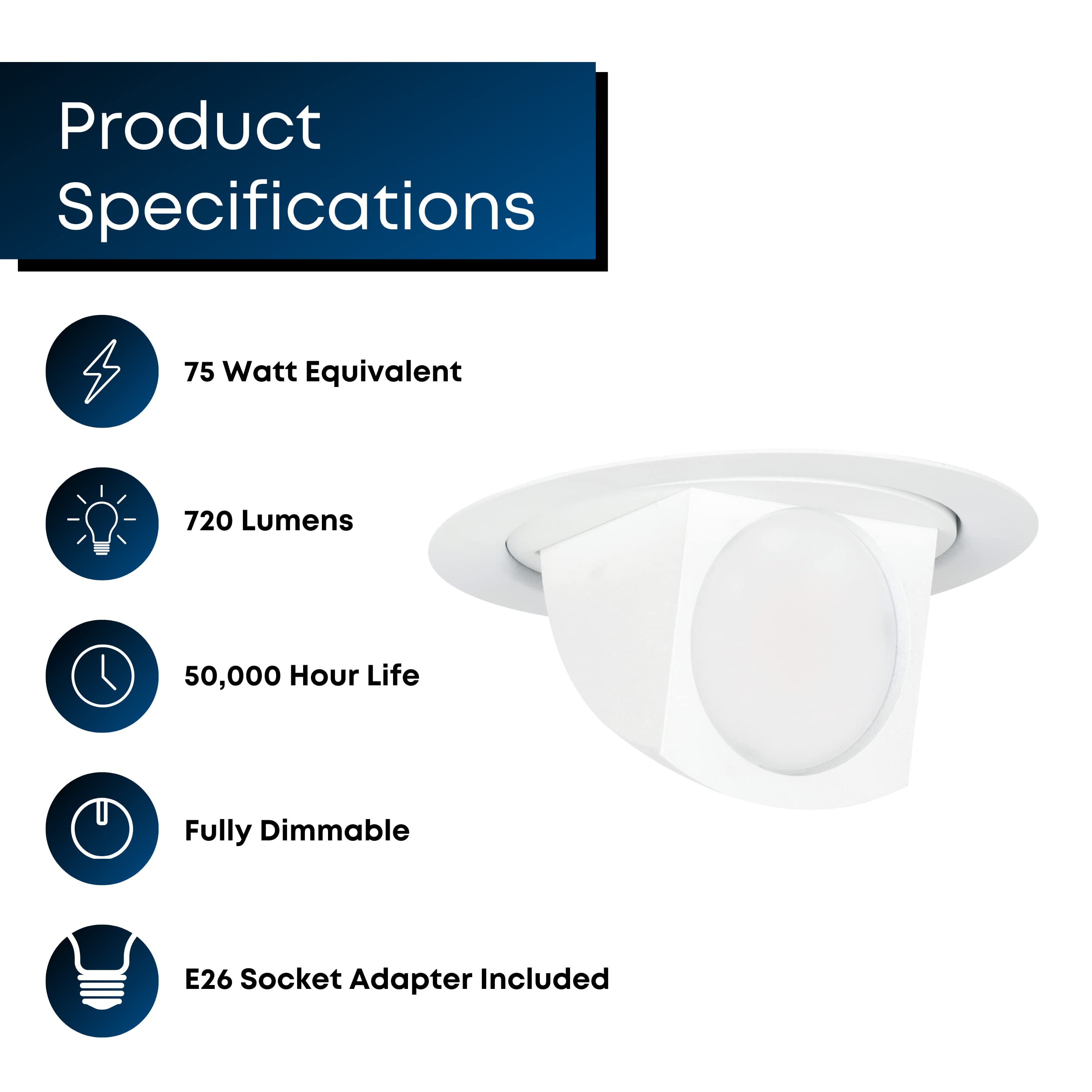 Feit Electric 4 Inch Adjustable Scoop Recessed Led Downlight - 5000K Daylight - Dimmable - 65W Equivalent - 45 Year Life - 720 Lumen - High Cri