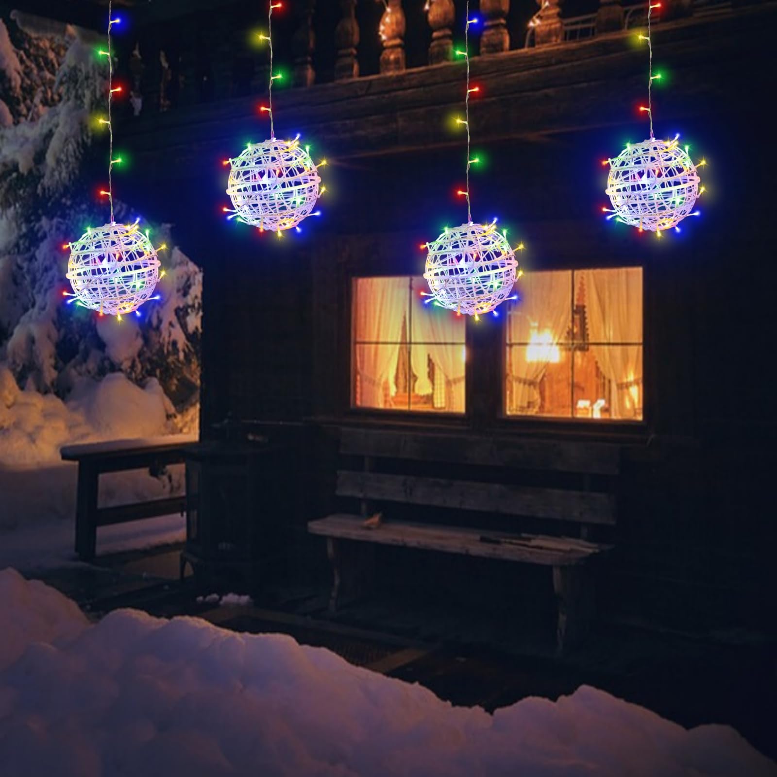 Outdoor Christmas Balls Lights 4 Pack Hanging 7.9 Led Garden Sphere Tree Lights 8 Modes Waterproof Glow Globe Lights With Memory Timer Plug For Yard Porch Eave Patio Home Indoor Decoration-Multicolor