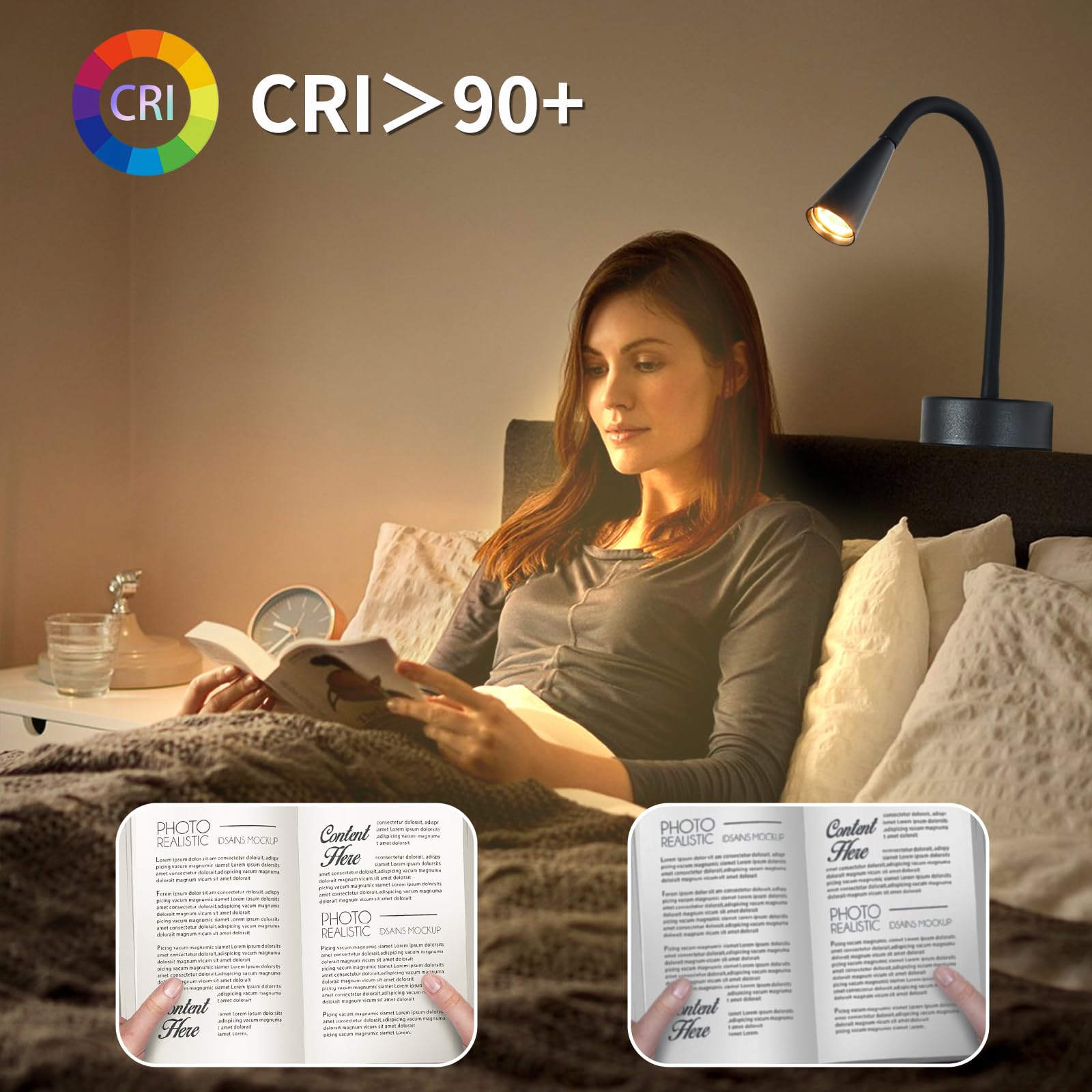Black Headboard Reading Light, No Drilling Wall Mounted Reading Lights for Bedside, Book Light for Bedtime Reading, Buttonless D