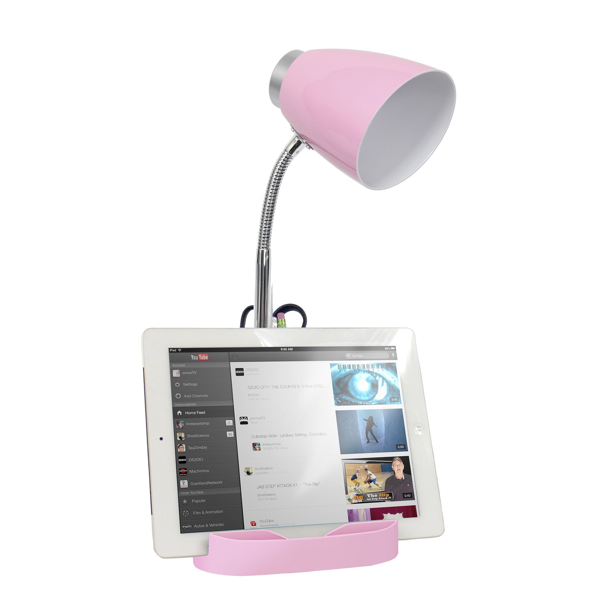 Simple Designs Gooseneck Organizer Ipad Stand Lamp, 6.5X6.5X18.5, Pink, Model Ld1002-Pnk, Abs Plastic, Pack Of 1