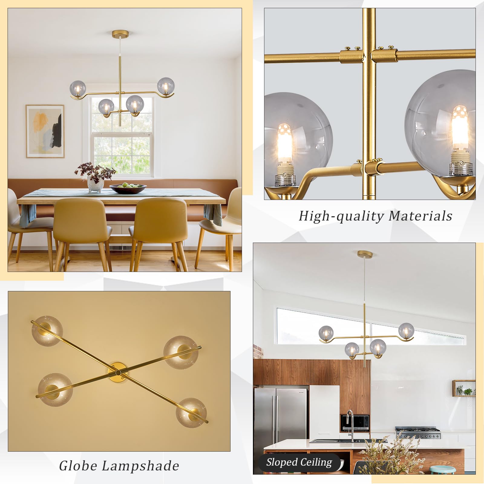 Catiner Gold Sputnik Chandelier, Large Modern 4 Lights L31 '' Mid Century Long Ceiling Pendant Light Fixture With Smoke Glass Gl