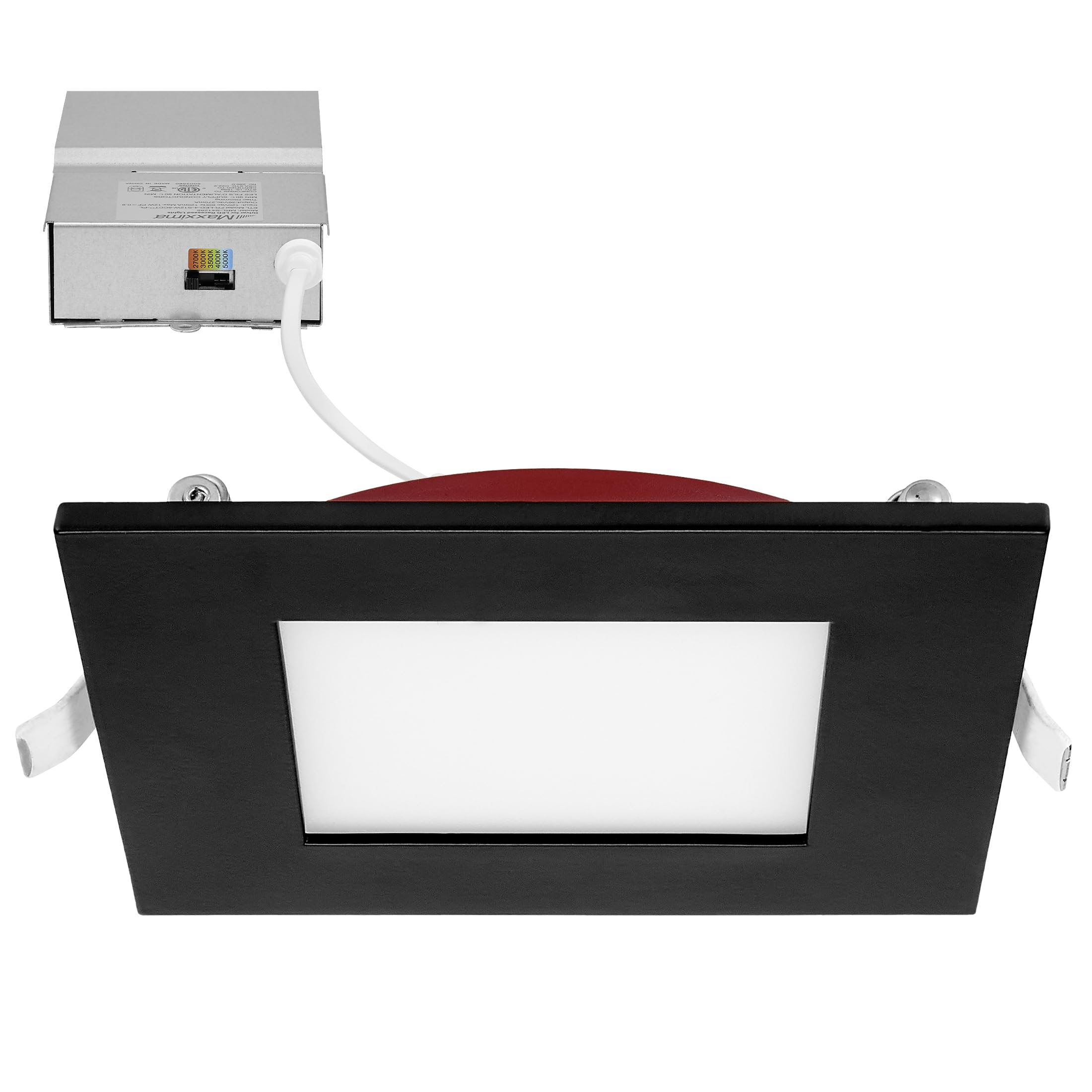 Maxxima 4 in. 2 Hour Fire Rated Ultra Thin Square Black LED Downlight, Slim Recessed Canless Light, IC Rated, 800 Lumens, 5 Colo
