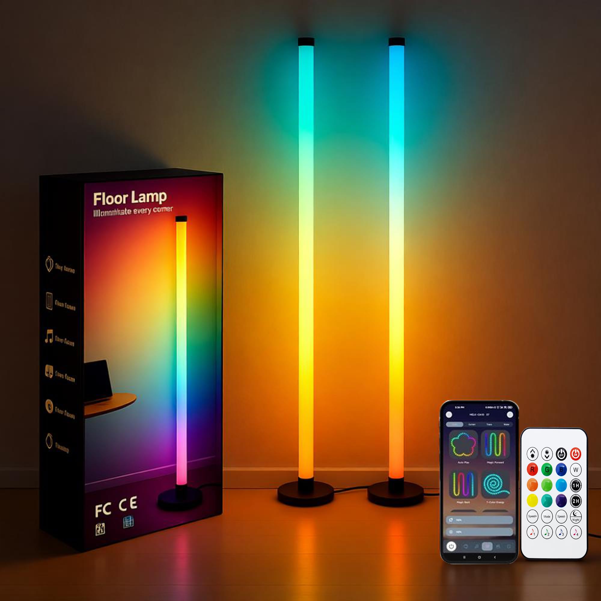 Ledagic Led Corner Floor Lamp USB Powered, IC+RGBW Music Sync Color Changing Led Lamp with App & Remote Control, Timer Setting, 