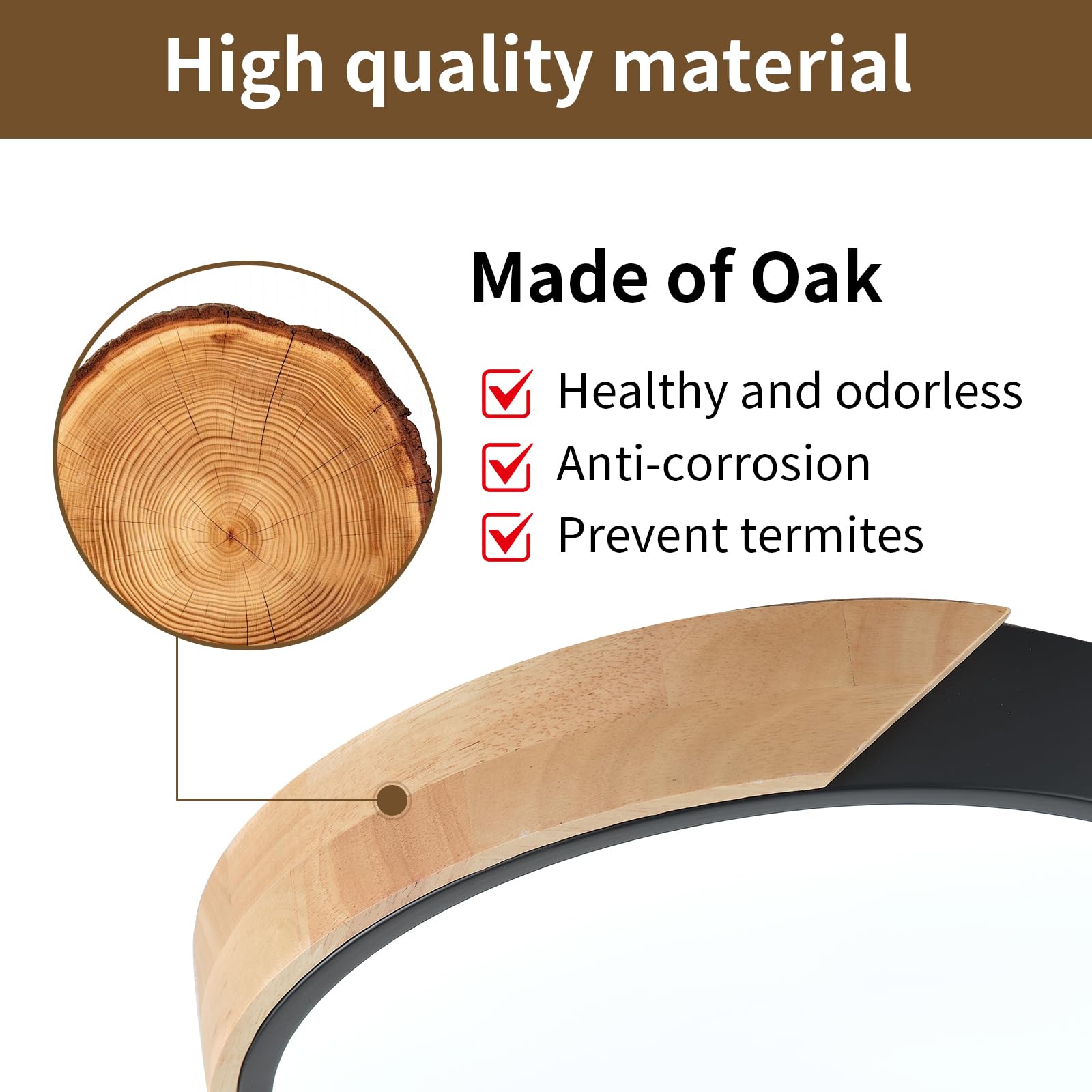 Lufun Led Ceiling Lights,12 Inch Black Modern Flush Mount Lighting Fixture,Round Shaped Wood Ceiling Lighting,30W,6500K Cool Whi