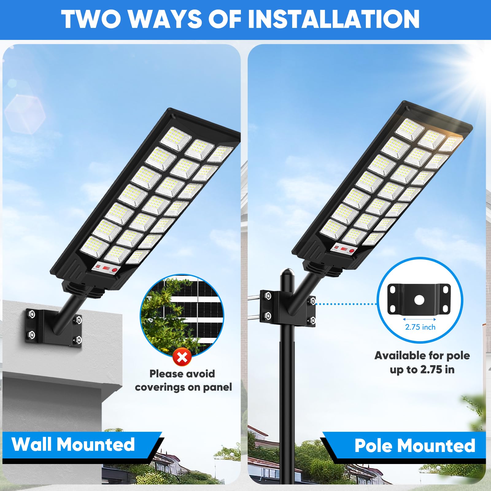 Solar Street Lights Outdoor, 32000Lm 8500K Waterproof Motion Sensor Solar Powered Flood Lights With Remote Control, Dusk To Dawn