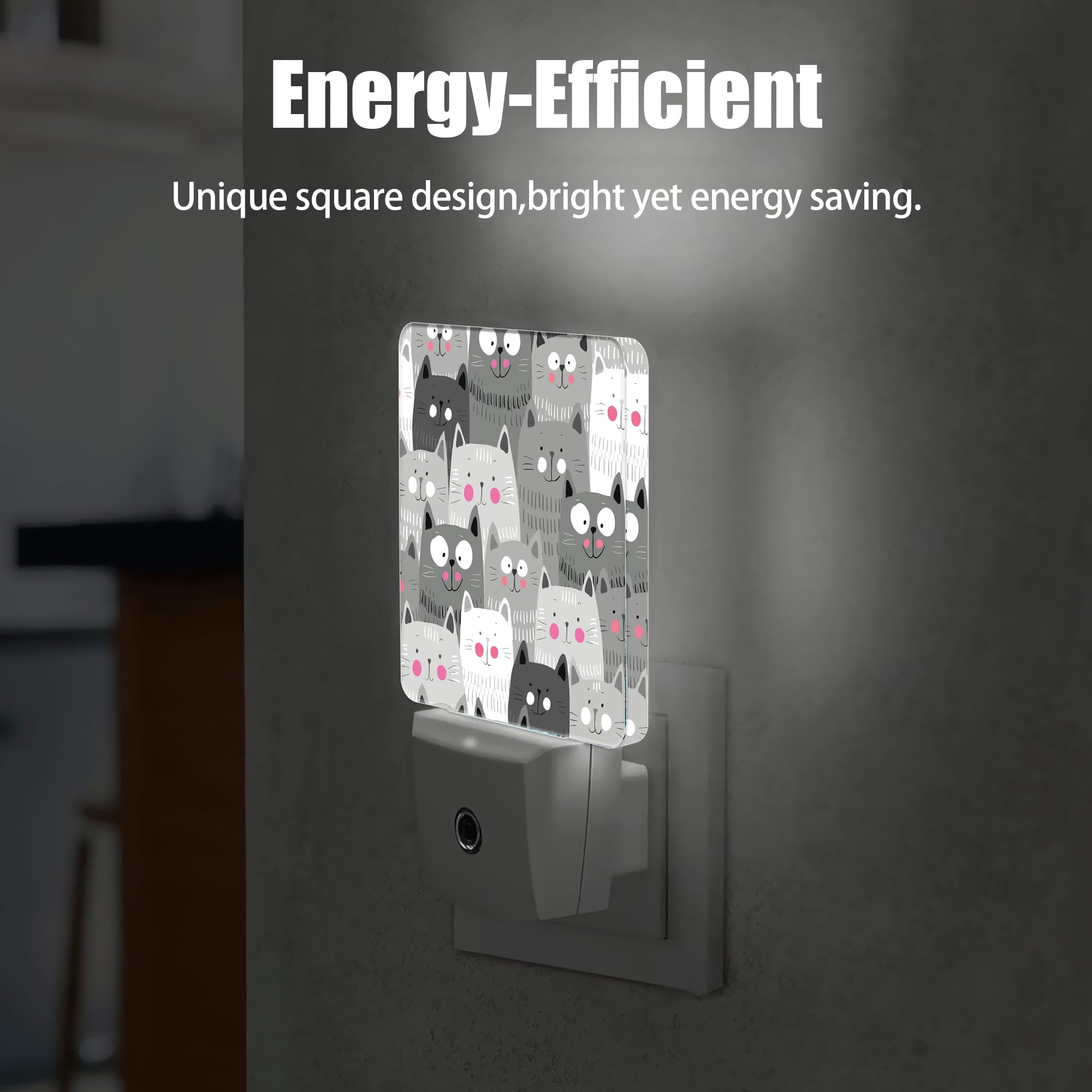 Jopowide Gray Cartoon Cat Night Light Plug In Wall Lamp Smart Dusk To Dawn Sensor For Home Decorative, Kids Room Bedroom Bathroo