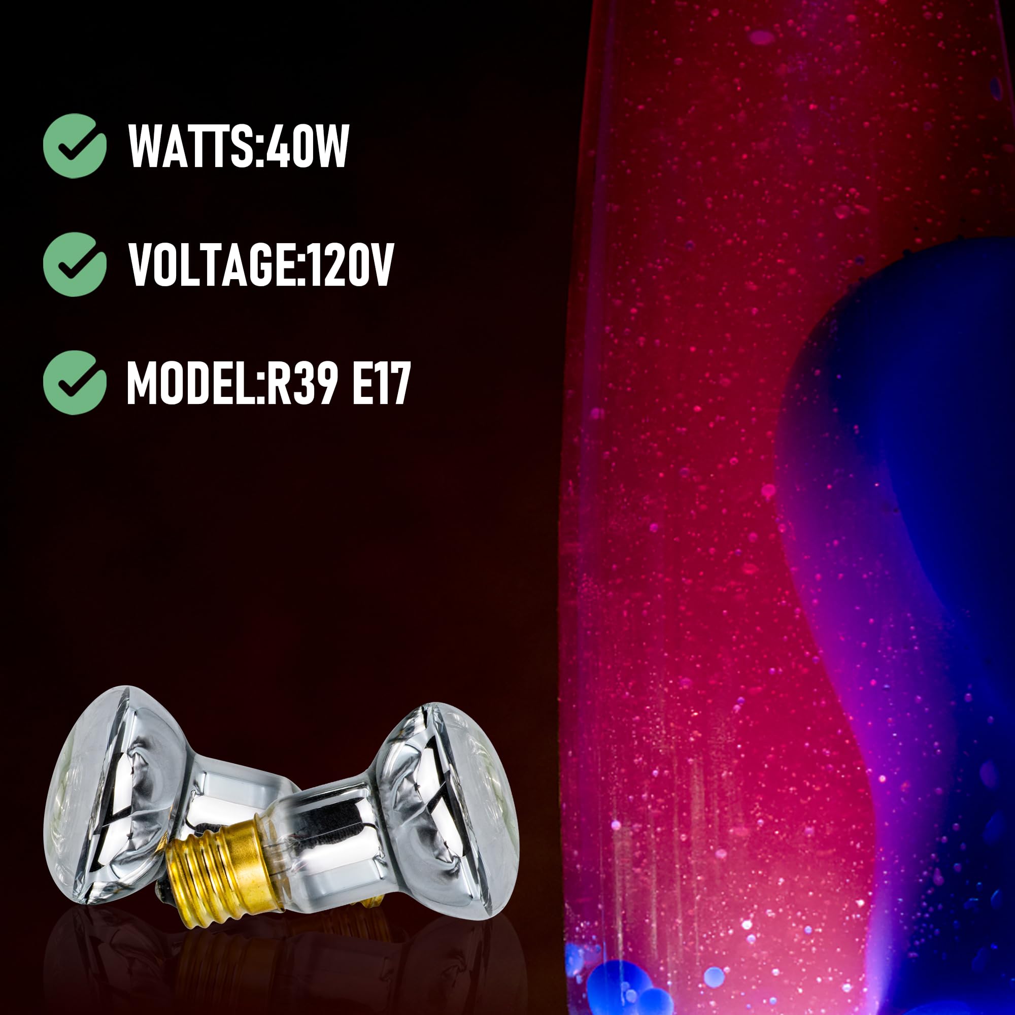 Iof 2-Pack Lava Lamp Bulb 25W, 120V R39 E17 25W 2-Pcs Bulb Replacement For Lava Lamps, Glitter Lamps,Incandescent, Yellow, Heat