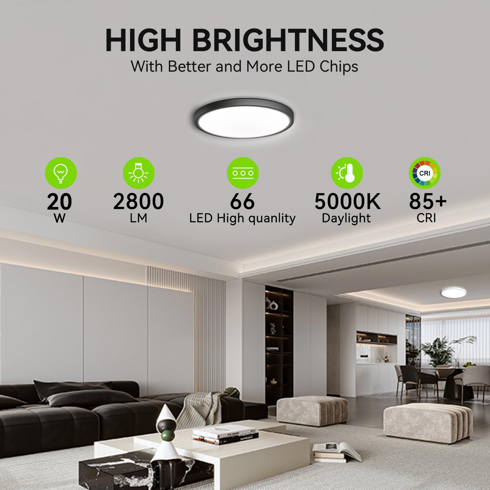 Modern 12 Pack Super Thin 9Inch 2800Lm Flush Mount Led Ceiling Light Black, 5000K Daylight, Undimmable Ceiling Light Surface Mou