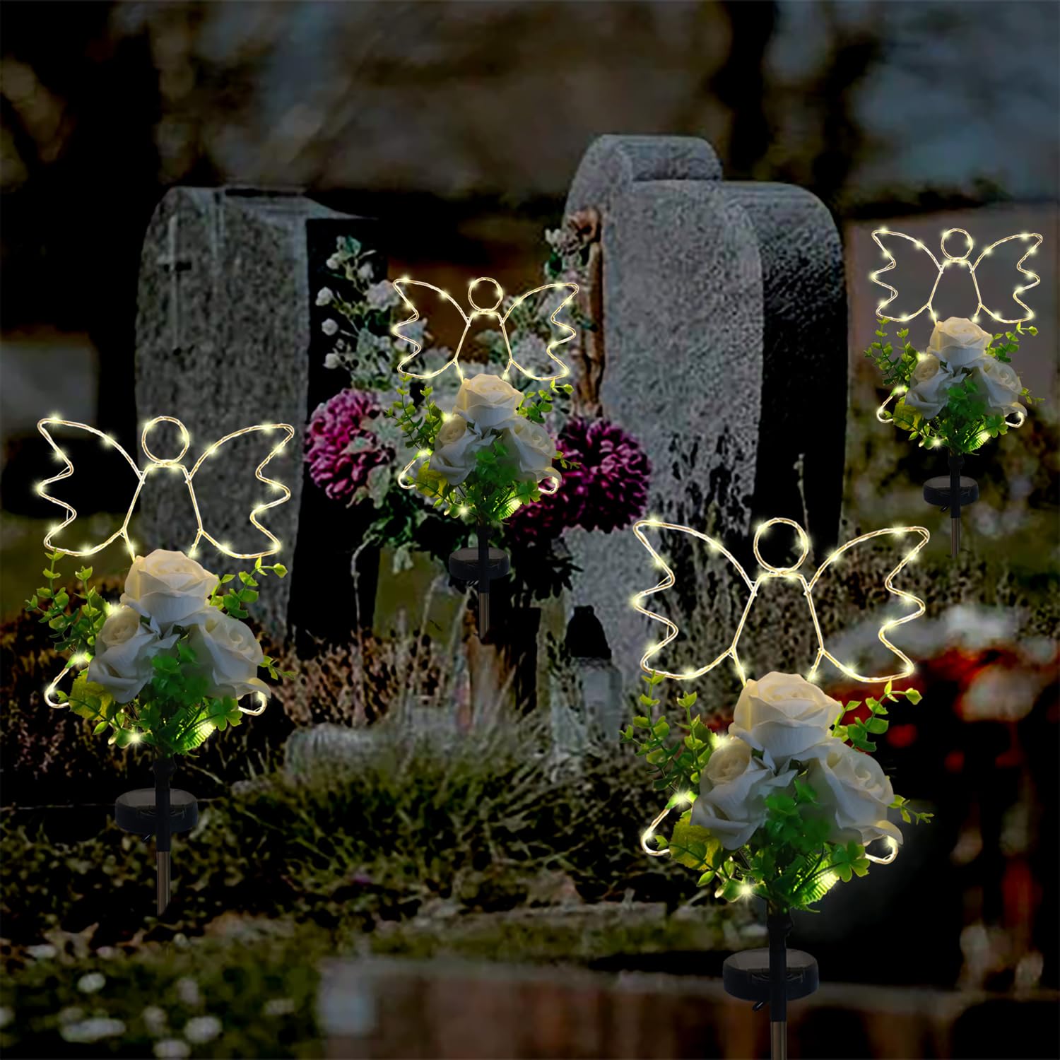 Lmtocs Solar Angel Lights for Cemetery, Memorial Gifts, Angel-Rose Color