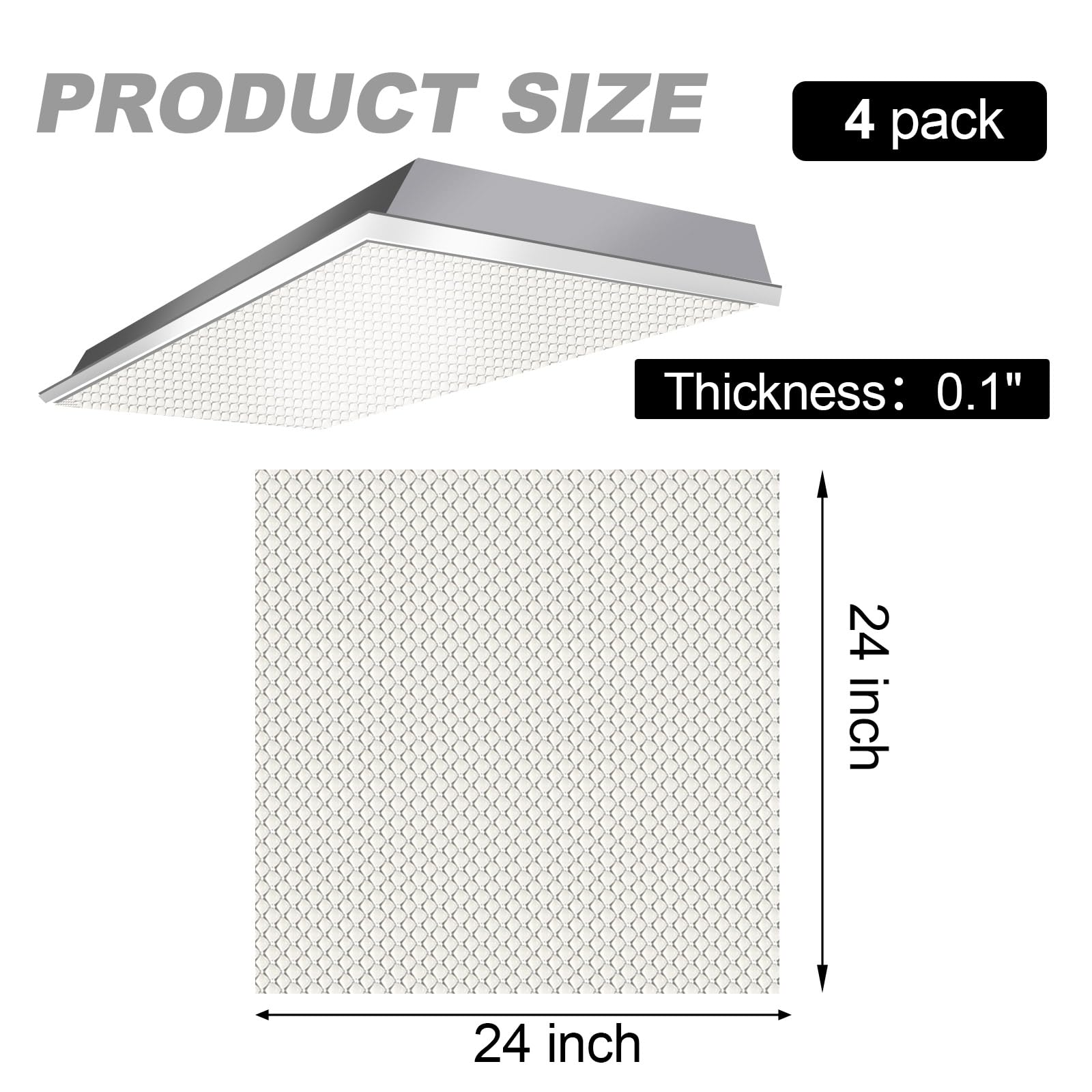 Frienda Acrylic Light Cover Panels, Clear, 24in x 24in x 0.1in, Replacement for Ceiling Fixtures, Model Frienda-light covers-0705