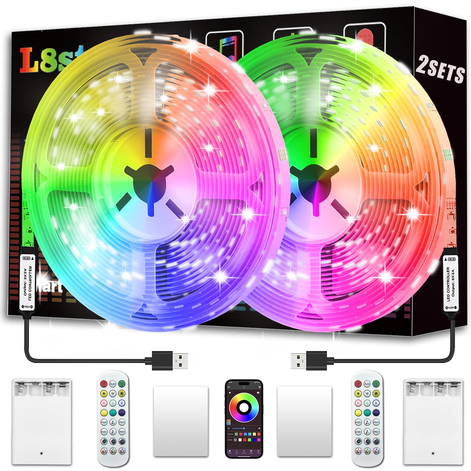 Battery Powered Led Strip Lights 13Ft, 2X6.5Ft Usb/Battery Operated Rgb Led Lights Birthday Christmas Gift With Remote For Tv Ba