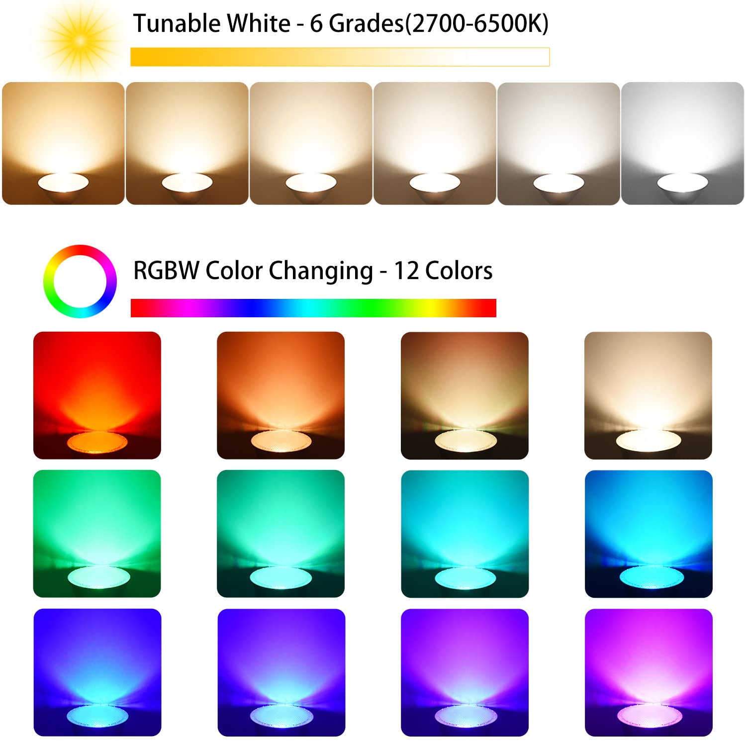 Uooiumoy 30W Led Par38 Flood Light Bulb, Rgbw Color Changing, Waterproof, Remote Control, 2 Pack