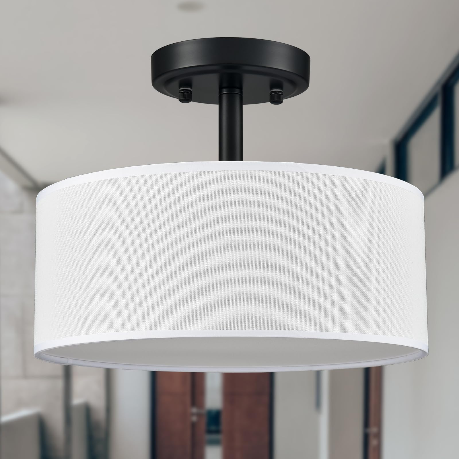 AXILAND Modern Ceiling Light Fixture, 3-Light Flush Mount, Metal, Black, Model T7214-3CU-BK