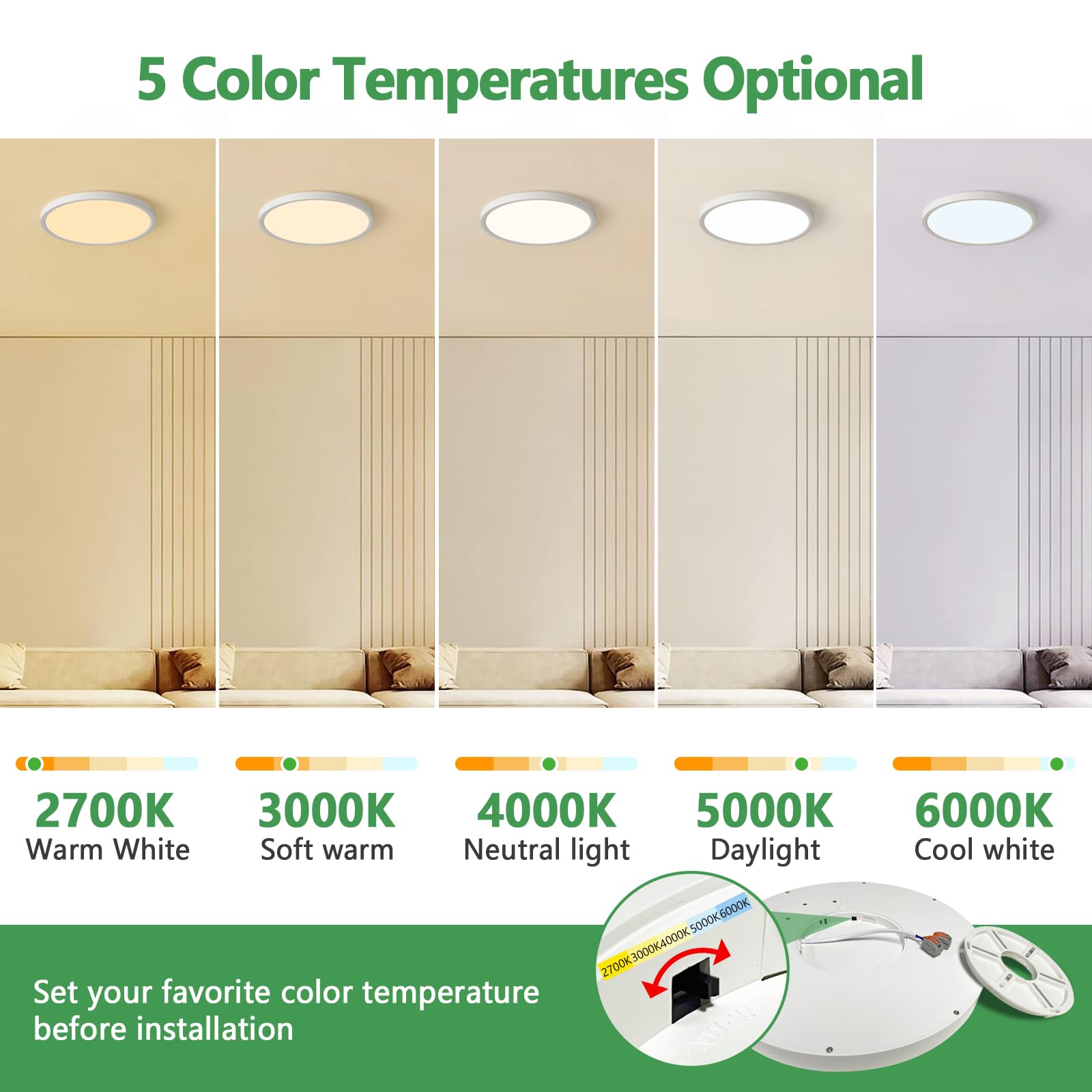 FY WISDOM FLY LIGHTING 15.8 Inch Dimmable LED Flush Mount Ceiling Light, 32W, 3480LM, 2PK, White, Model FY102-D