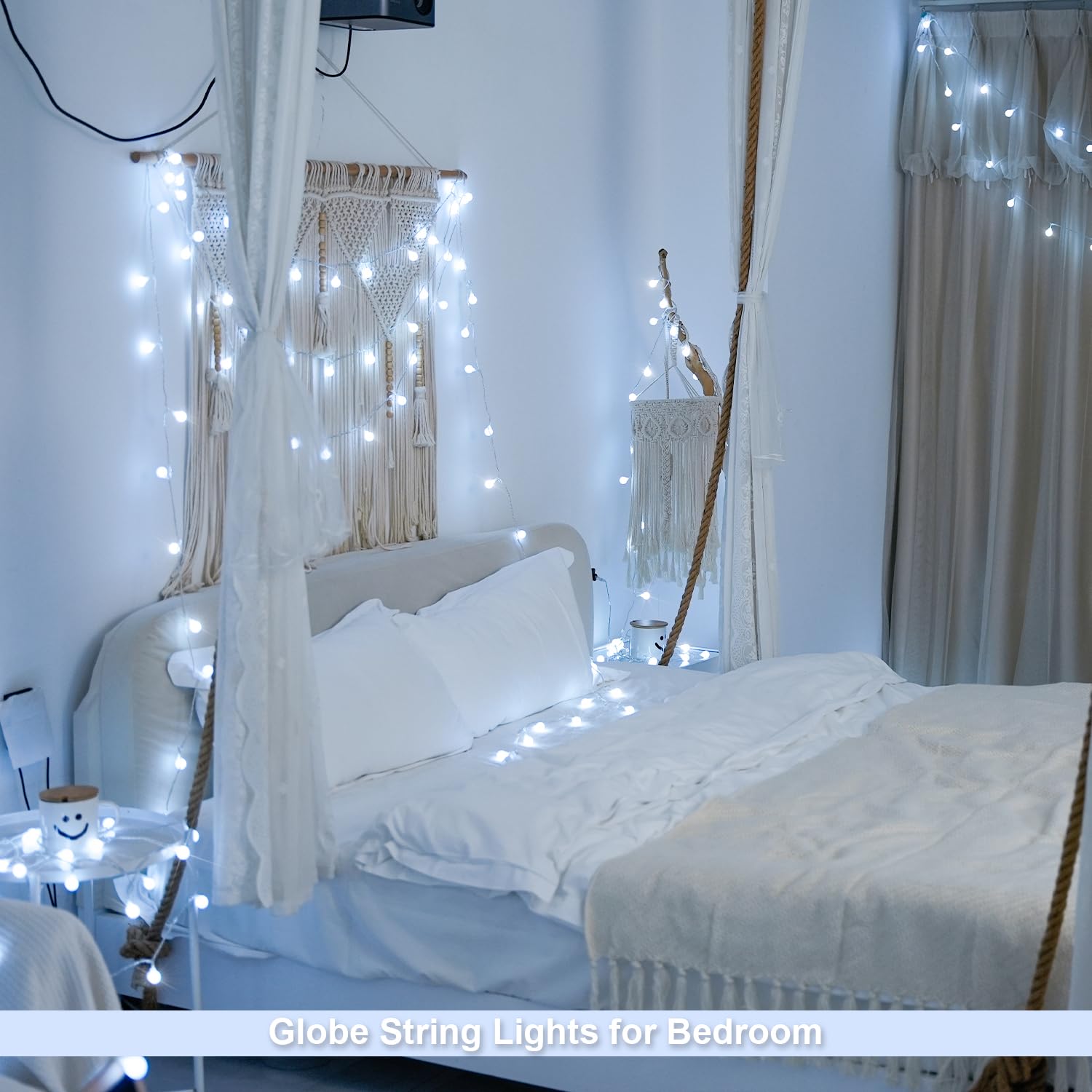 JMEXSUSS Globe String Lights - 100 LED White Fairy Lights, 33FT Waterproof Battery Operated with Remote, Model EXS-S-0100-R