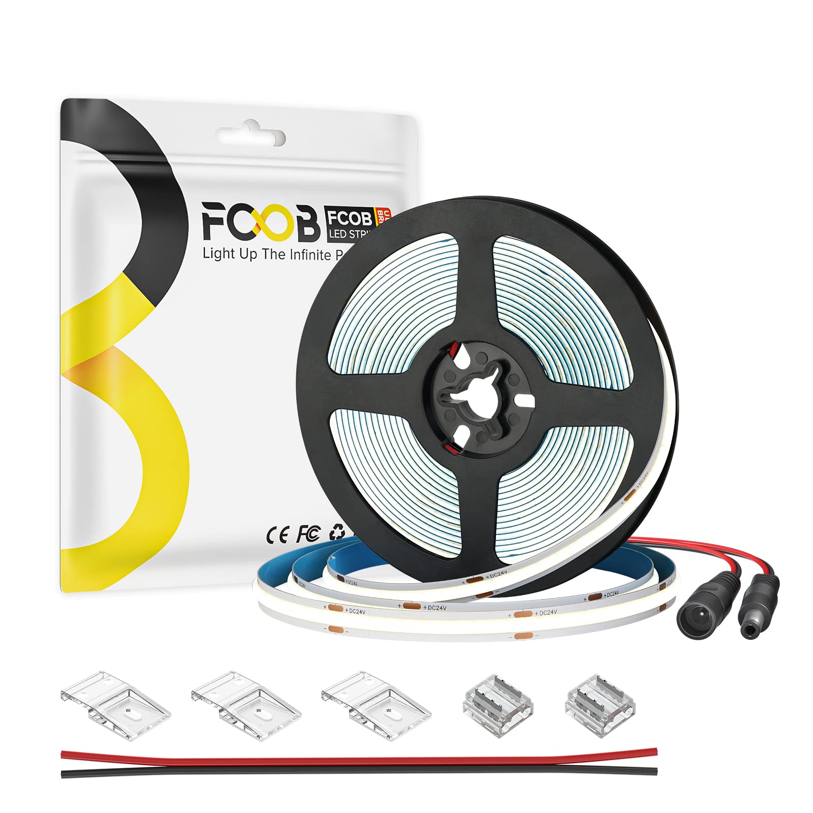 FCOB 16.4FT DC12V COB LED Strip 320 LEDs/m High Density Cool White 6000K Flexible Light for Home Decor