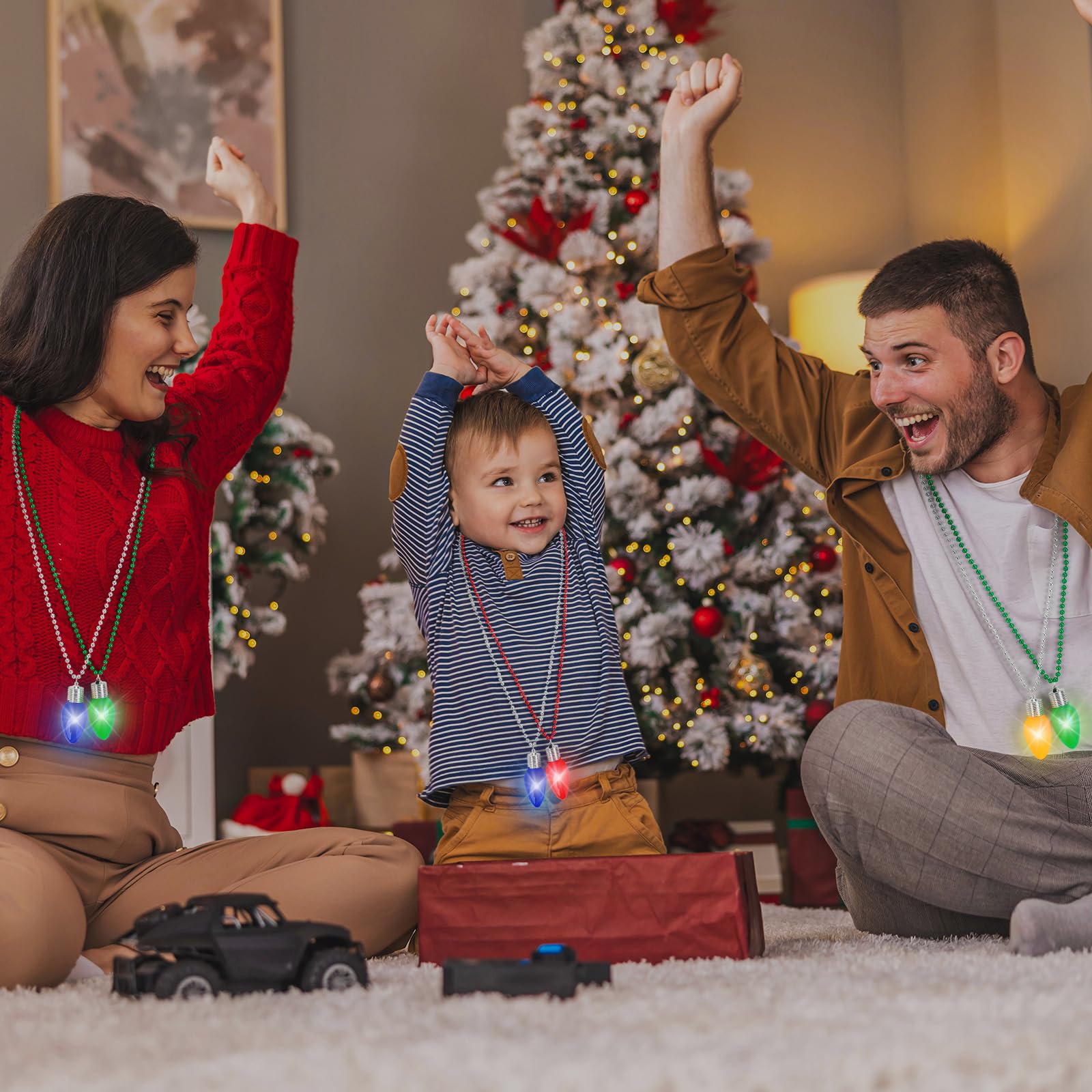 24PCS Christmas Necklace Light Up, 3 Light Modes Christmas Accessories, Colorful Bulbs Christmas Lights Necklace, Bead Chain Chr