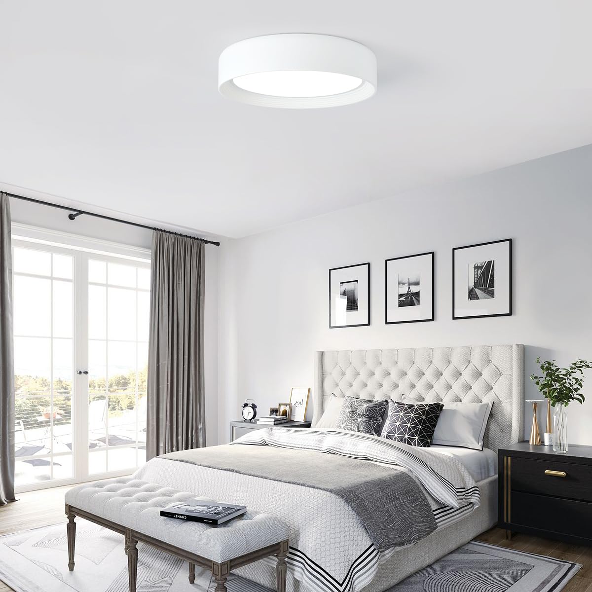 Badiegh Dimmable Flush Mount Ceiling Light, 15.75 Inch, White Led, Modern Round Ceiling Lamp For Bedroom, Living Room
