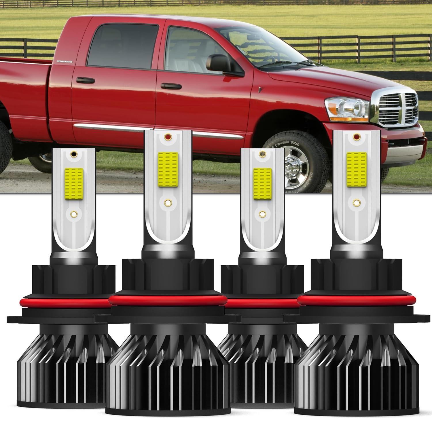 AMXTOBUB Compatible with DODGE RAM 1500 2500 3500 2003 2004 2005 Lights Bulb 9007/hb5 high beam Low Beam, Pack of 4