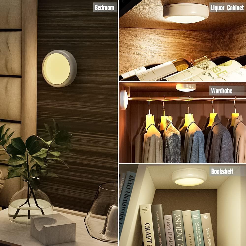HELPLEX Puck Lights, LED Under Cabinet Lighting, 16 Colors, Dimmable, 6 Pack, Battery Powered, Model PPD-6PK-18DC, 18 Batteries Included