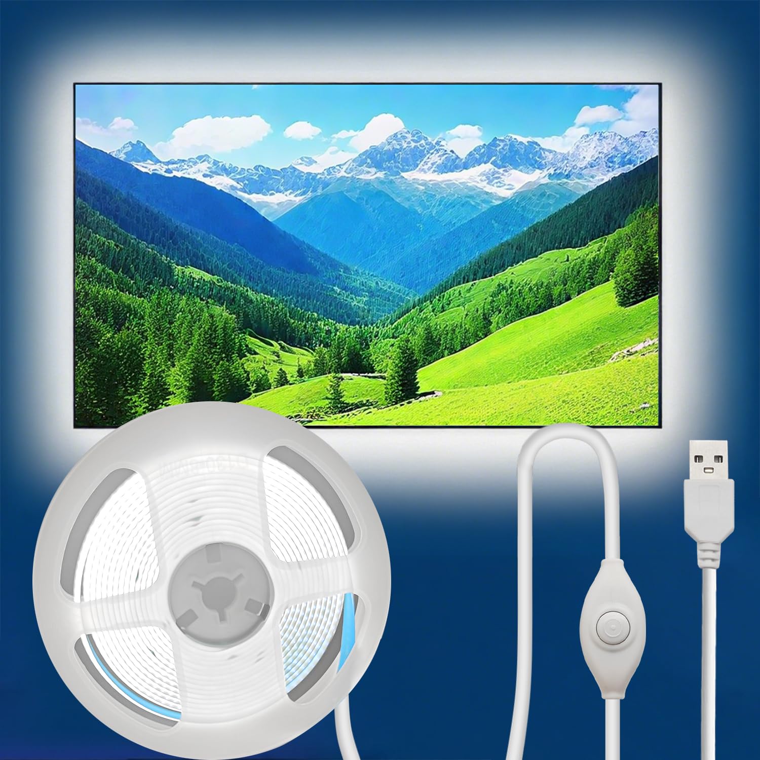 ZSLAIFU 5V LED Band Lights  White USB LED Light Band  6.56FT Dimmable Cob LED Band Light  High Brightness Short LED Band for Display Cabinet  Living Room  TV Lights