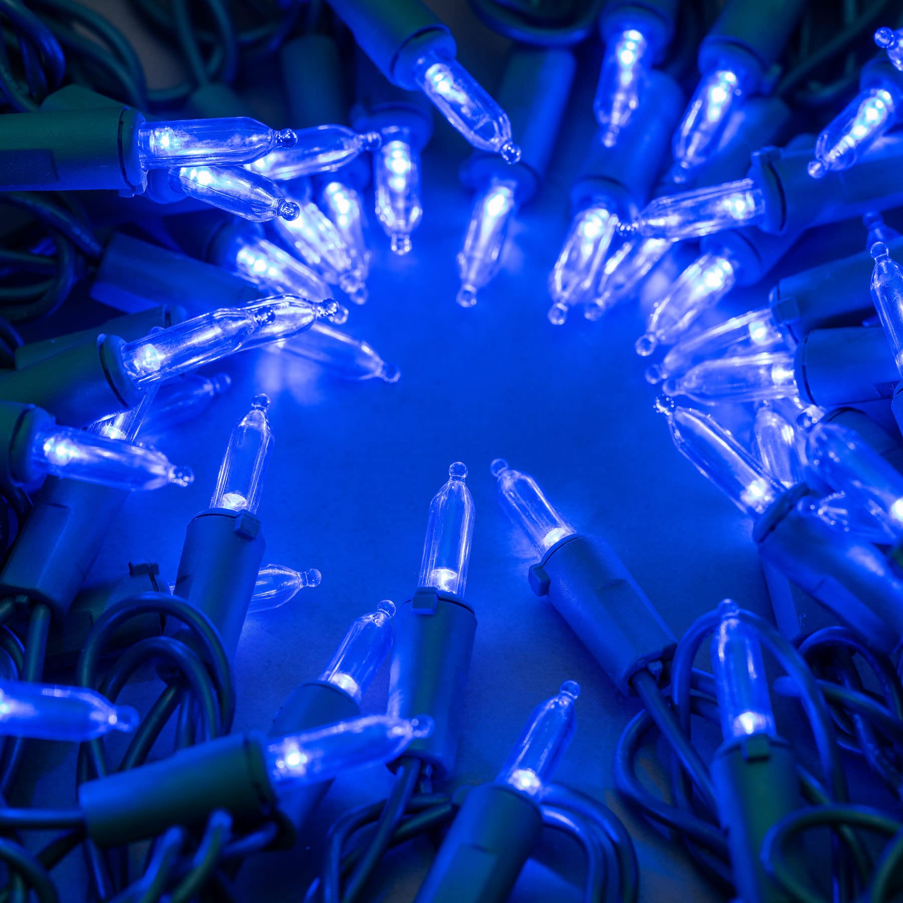 YULETIME Blue LED Christmas Lights, 66ft, 200 Count, UL Certified, Commercial Grade, Green Wire, Model BMD-L-200E/4F