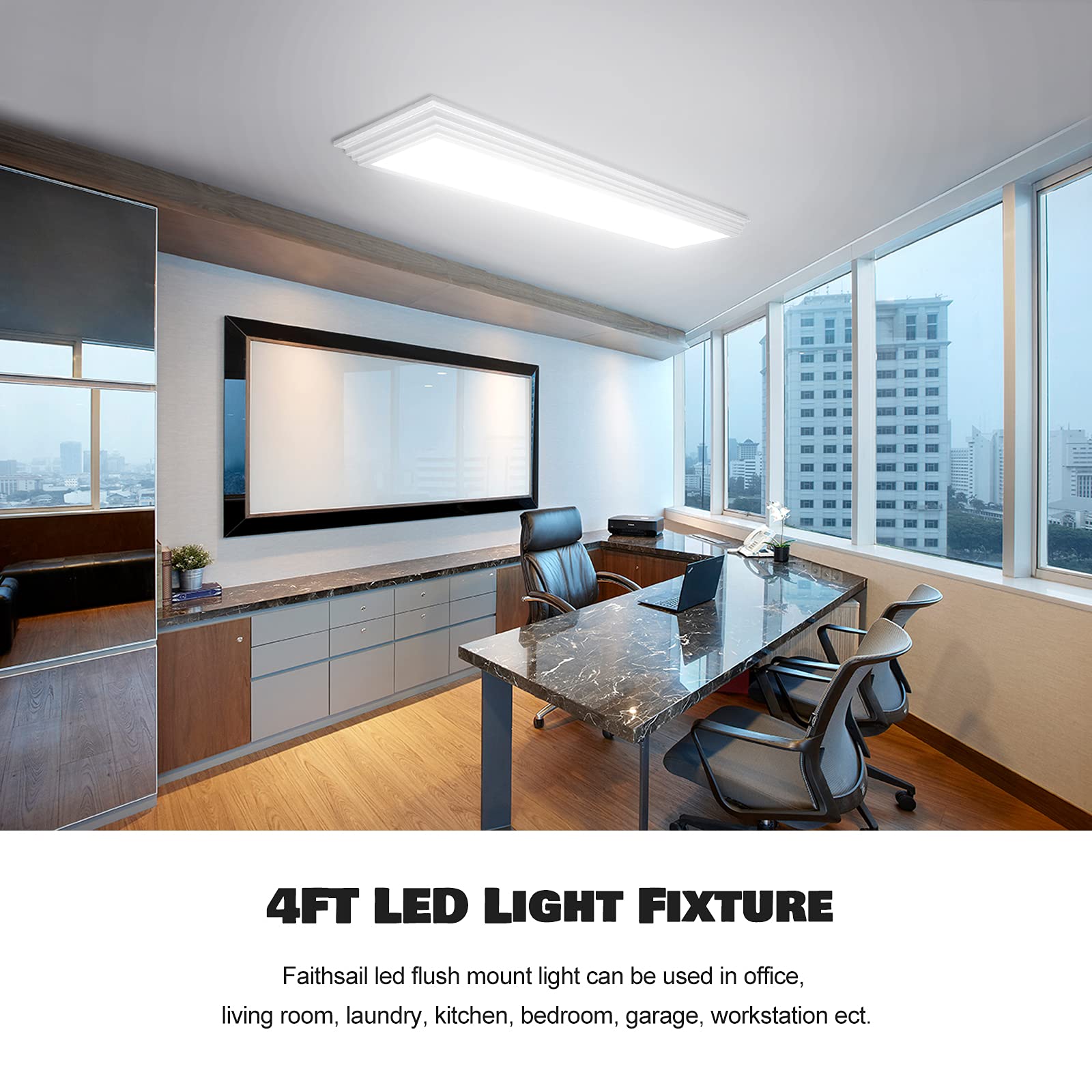 Faithsail Dimmable 4Ft Led Wraparound Light  Selectable 3 Color Temperature 3000K/4000K/5000K Cct 50W 5500Lm 4 Foot Kitchen Led Light Fixture  Flush Mount 48 Inch Ceiling Lighting Fixture  2 Pack