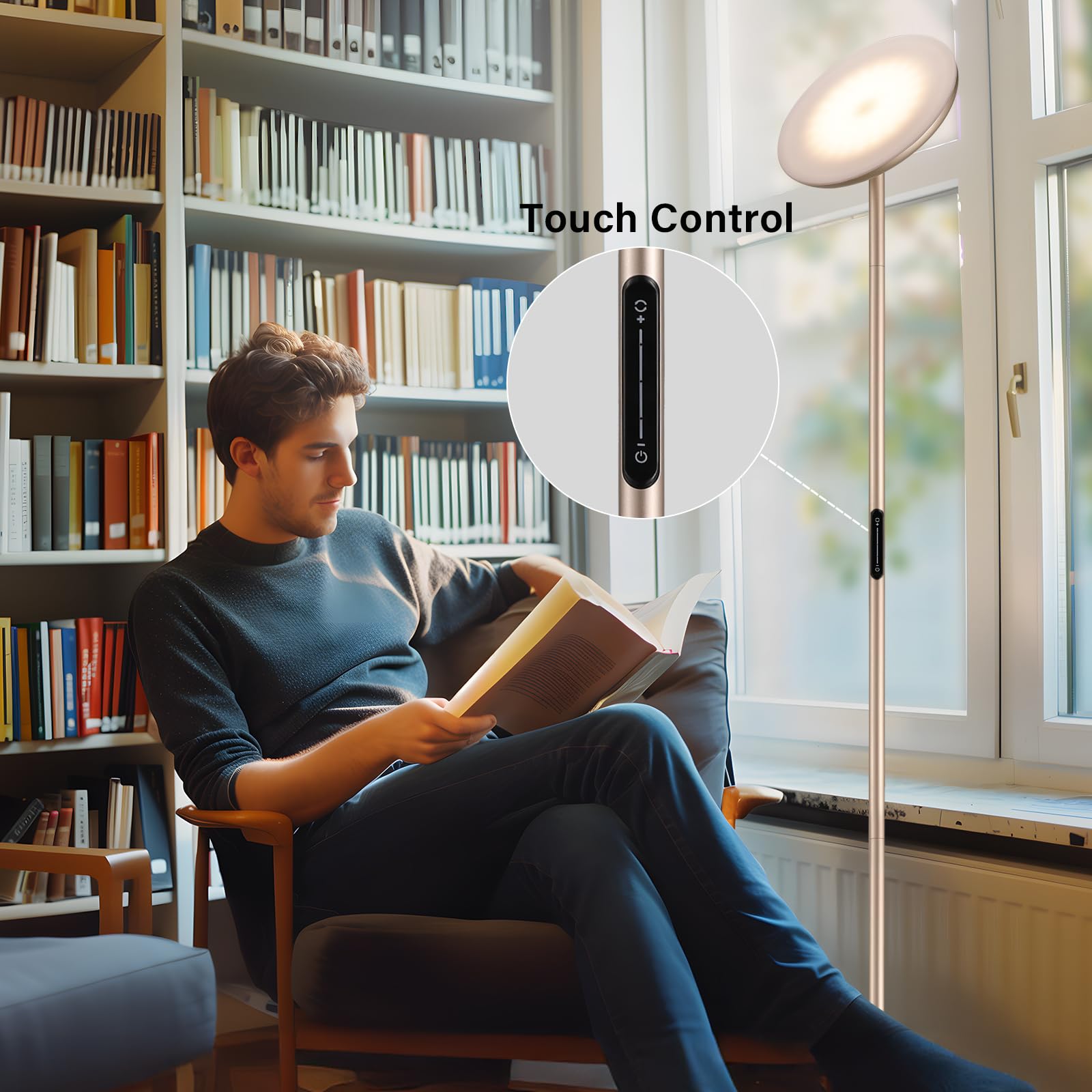 Preeotti Led Floor Lamp With Remote, 36W/3000-5000K,Touch Control, Fully Dimmable, Adjustable Brightness, 69 In, Sand Golden