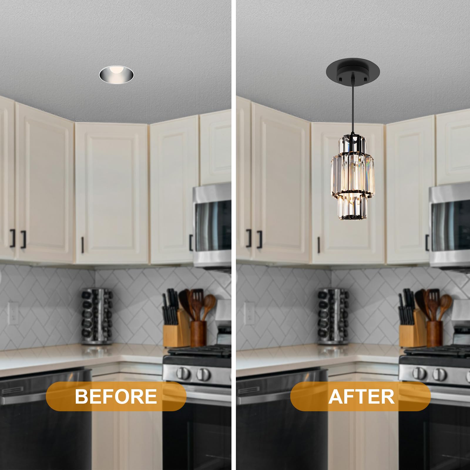 YIIZON R5-6-HEI Recessed Can Light Conversion Kit, Black Steel Medallion, 7¾ Inch, Pendant & Ceiling Fan Compatible