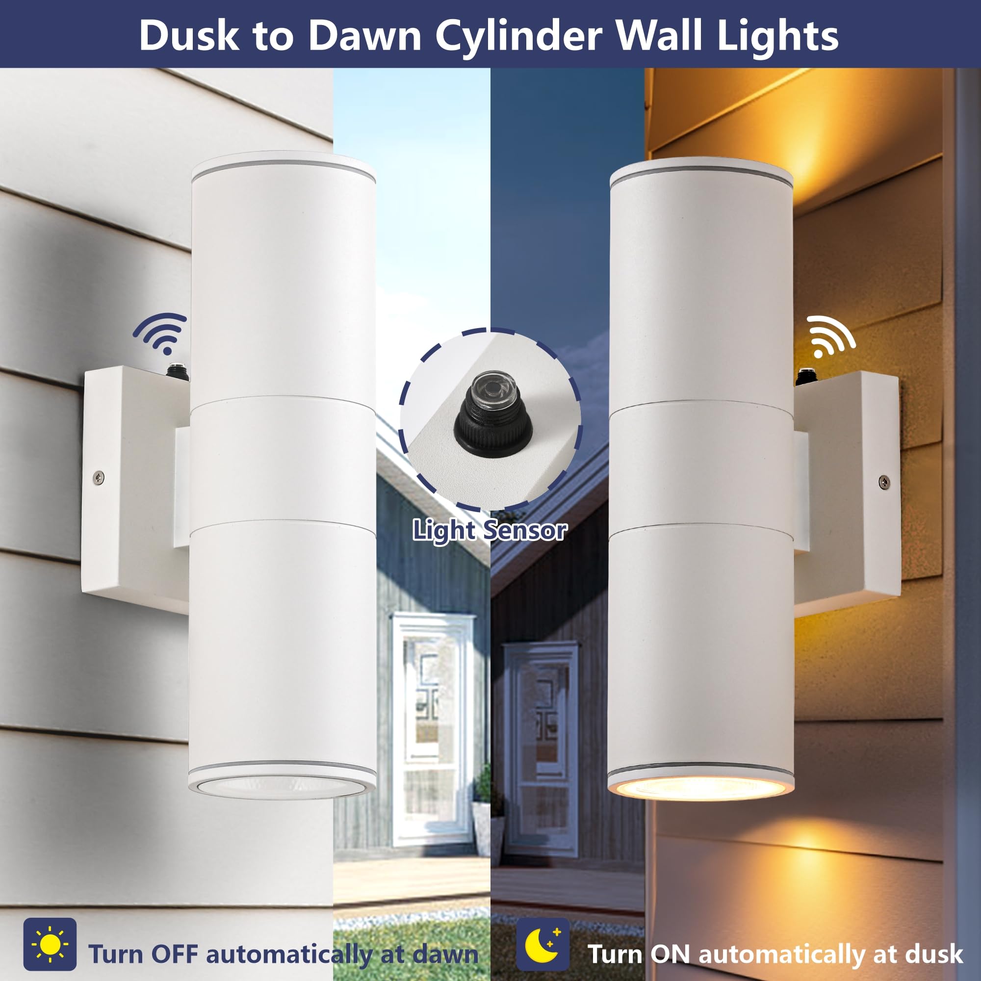 Dakaful Dusk To Dawn Outdoor Lighting Sensor Wall Lights 2Pack  12W 2700K Integrated Led Cylinder Up Down Lights Outdoor  Ip65 Waterproof Aluminum Exterior Wall Sconce For Porch Patio.