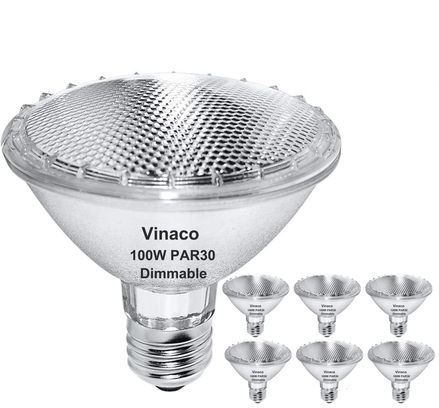 Vinaco Par30 Halogen Bulb 100W 120V E26 Base, 6 Pack Par30 Short Neck Halogen Long Lifespan, 100W Par 30 Dimmable 3000K Warm Whi