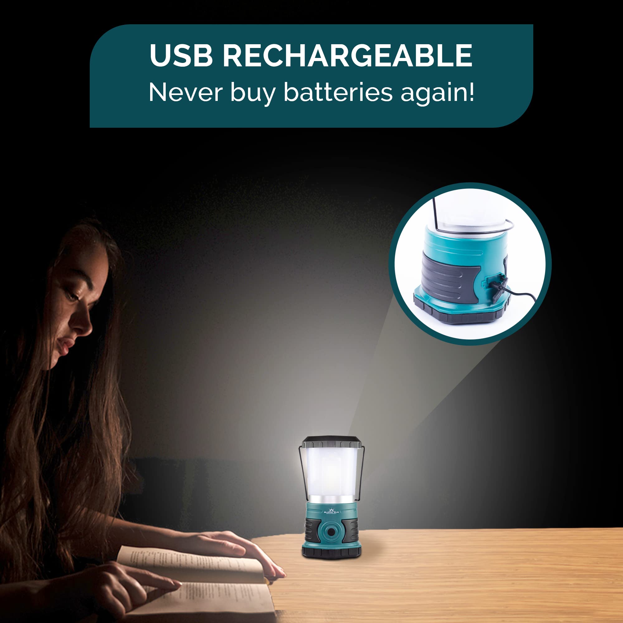 Blazin' Sun 1500 Lumen Rechargeable LED Lantern | 4000mAh, 4 Modes, Frosted Top | Ideal for Camping, Emergencies, Power Outages