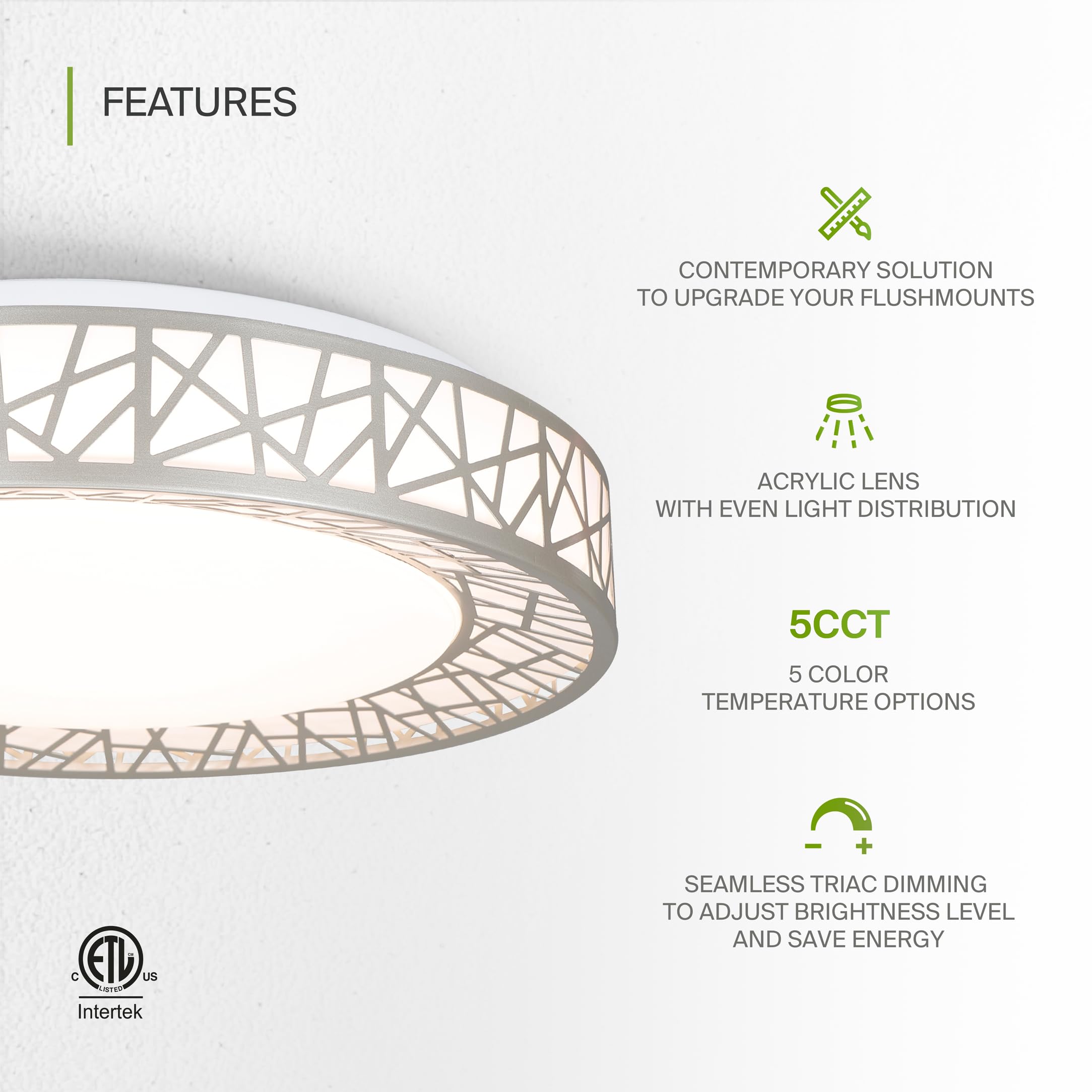 ASD 14 Inch LED Flush Mount Ceiling Light, Brushed Nickel, 24W, Dimmable, Model A-LOFT-FM-14D24NK