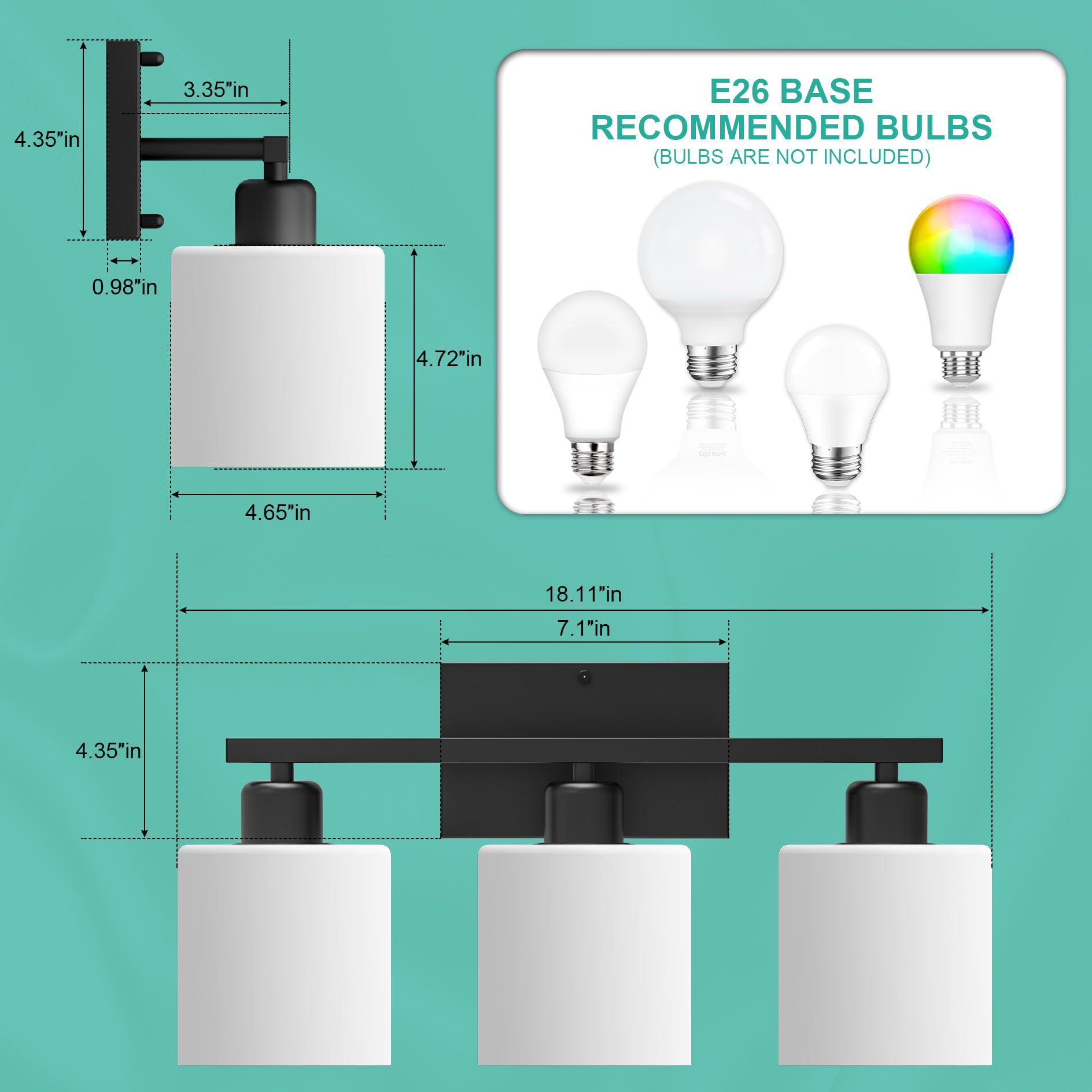 Dekang Black Bathroom Light Fixtures Over Mirror, Rustproof Vanity Lights For Bathroom, Modern 3-Light Wall Sconces For Living R