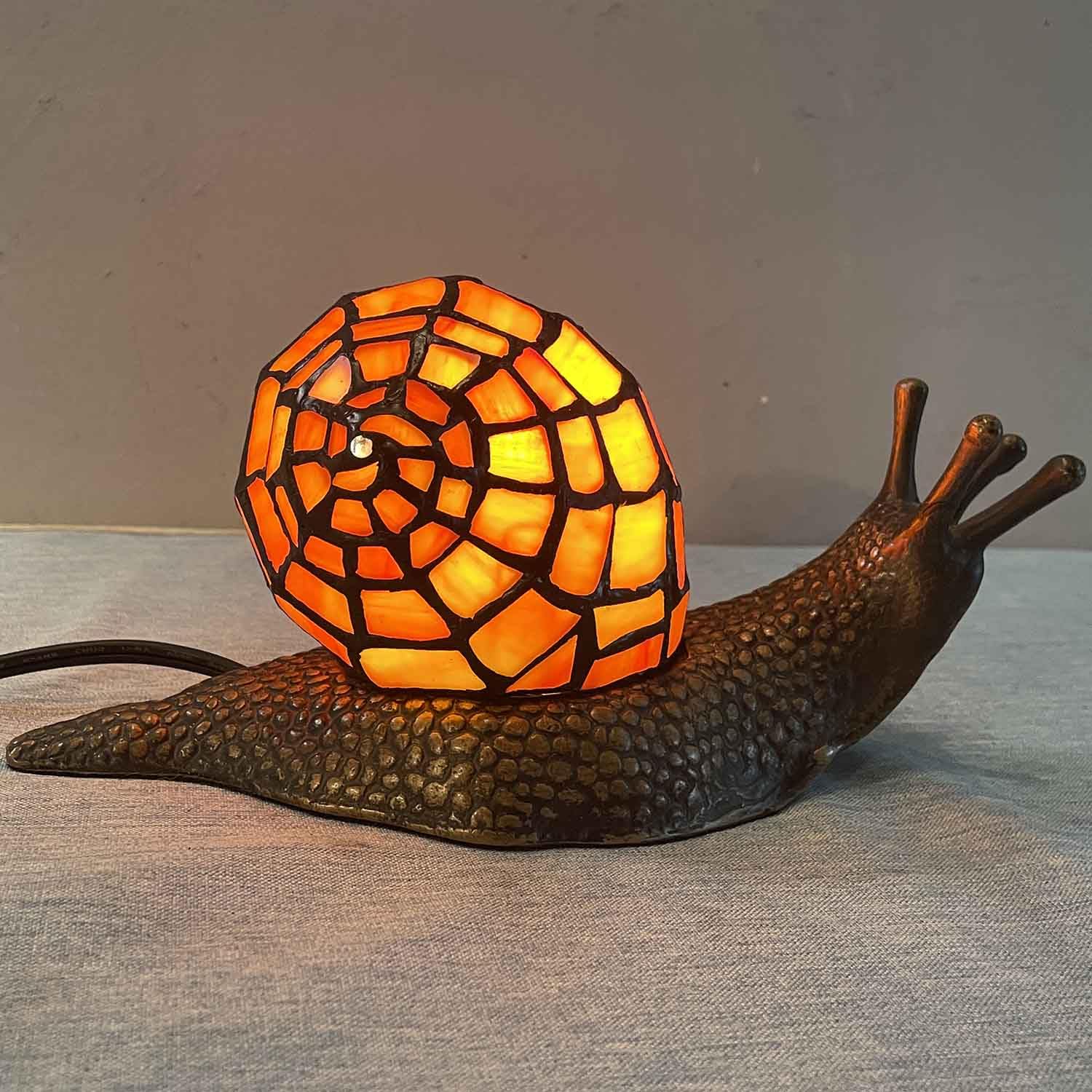 Bieye L10963 Land Snail Tiffany Style Stained Glass Accent Table Lamp For Home Decor (Orange, 10'' D X 5'' W X 5'' H)