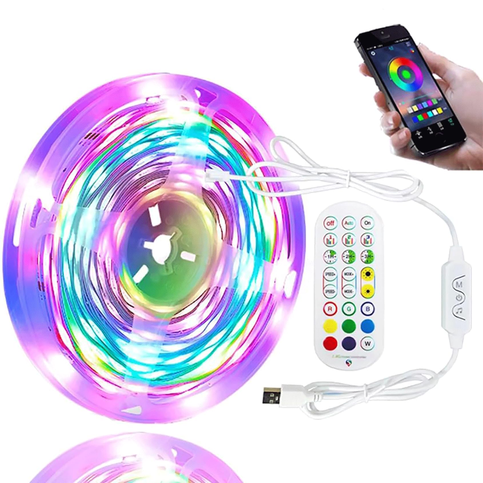 DTQJ LED Strip Lights for Bedroom 33 FT, IC-RGB LED Lights for Room with Remote Bluetooth APP Control, USB LED Light Strip for A