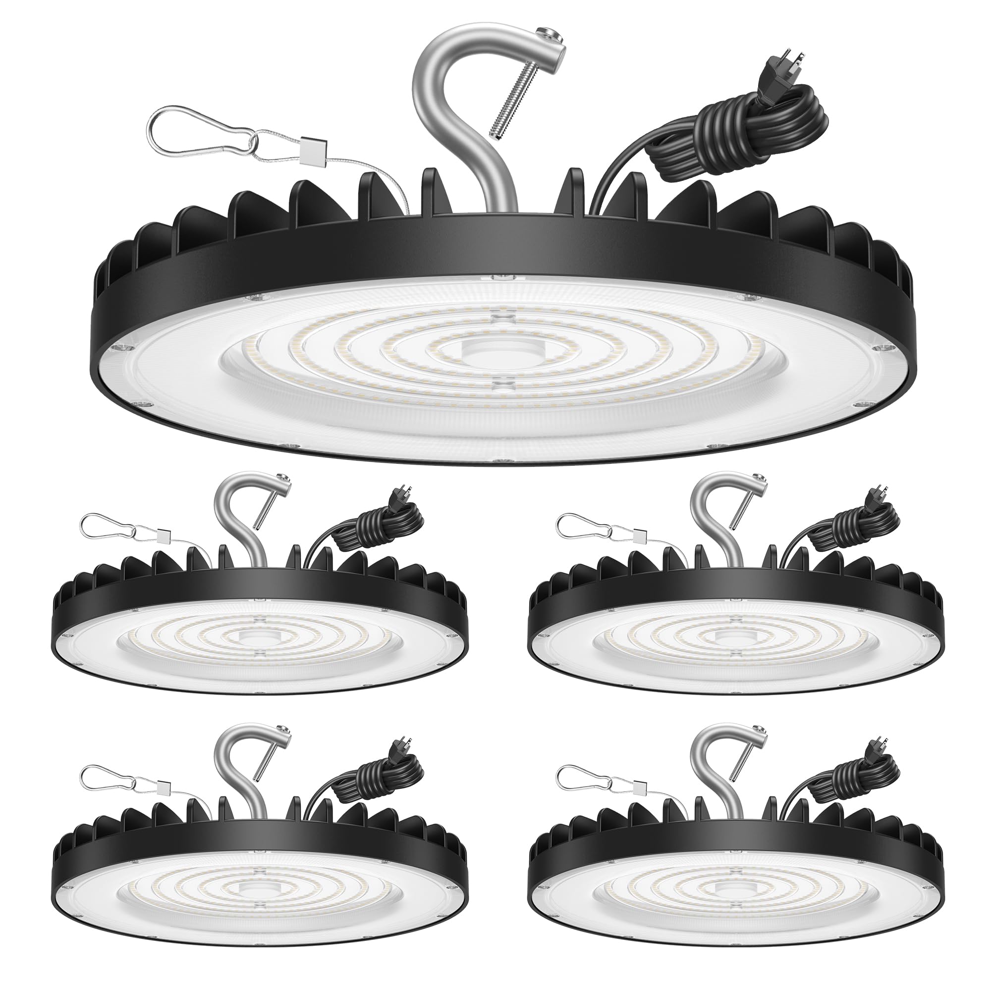 4 Pack UFO Led High Bay Light 200W  6000K Daylight 30000lm AC100-277V UFO Shop Lights Fixture with US Plug  IP65 Waterproof Bay Lighting for Commercial Industrial Warehouse Workshop Garage Factory
