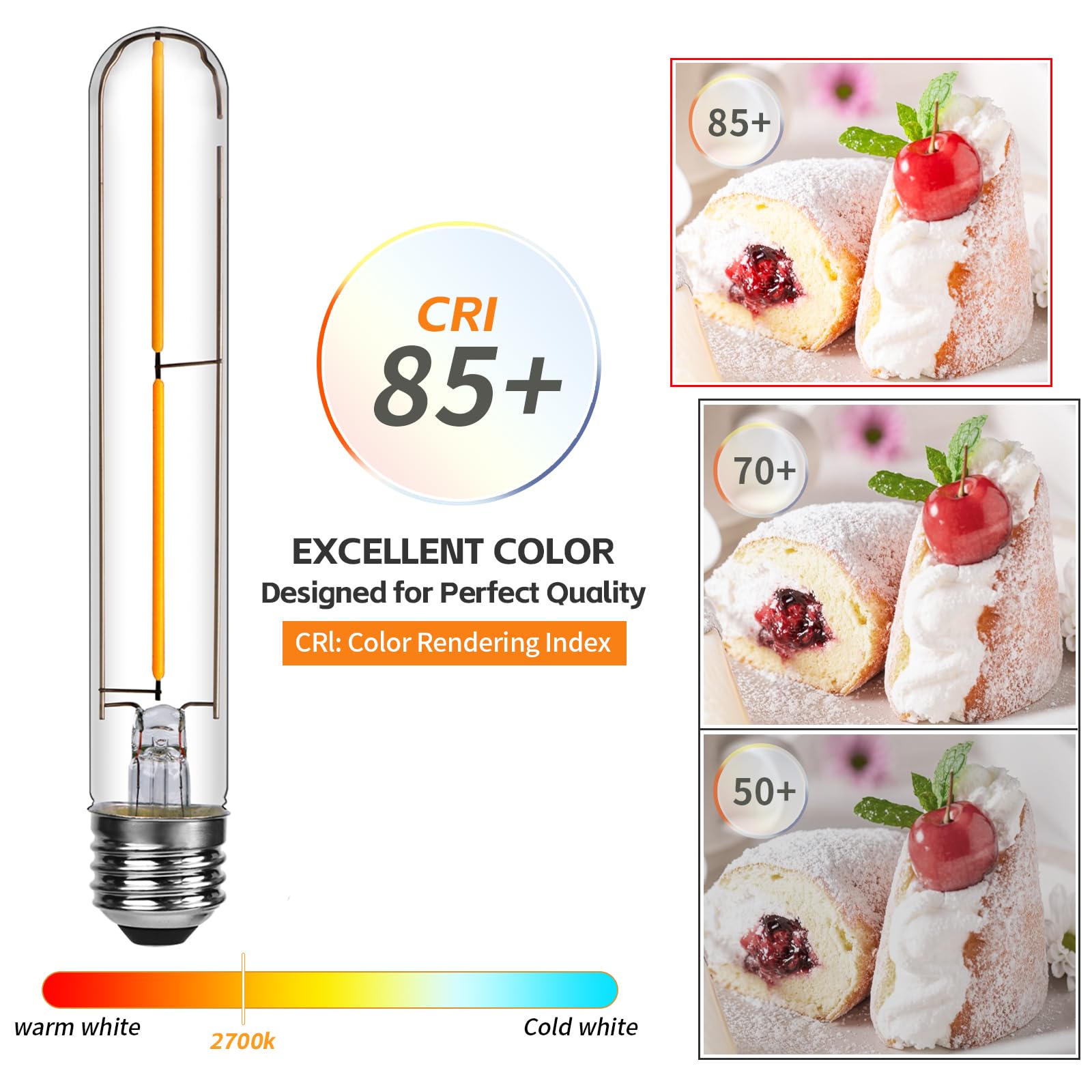 Long T10 Led Bulb, 7.3In Vintage Edison Dimmable Bulb 6W 2700K Warm White Tubular Bulbs, E26 Medium Base Clear 600Lm 60W Equival