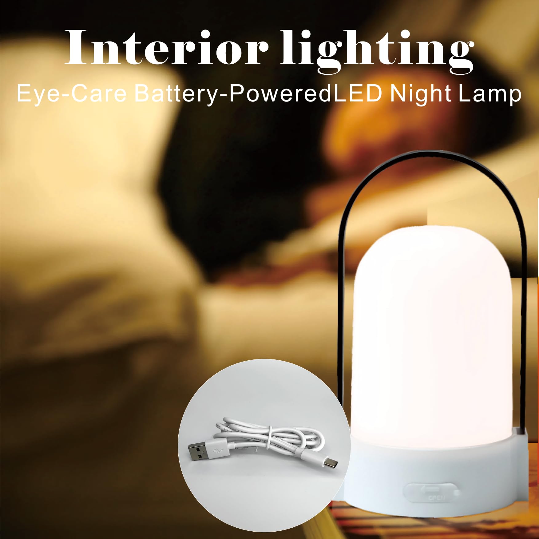 YONIKU LED IP44 Waterproof Portable Lantern Lamp 3-Level Dimmable Light, USB-C Rechargeable Outdoor Camping Light with 600mAh Ba