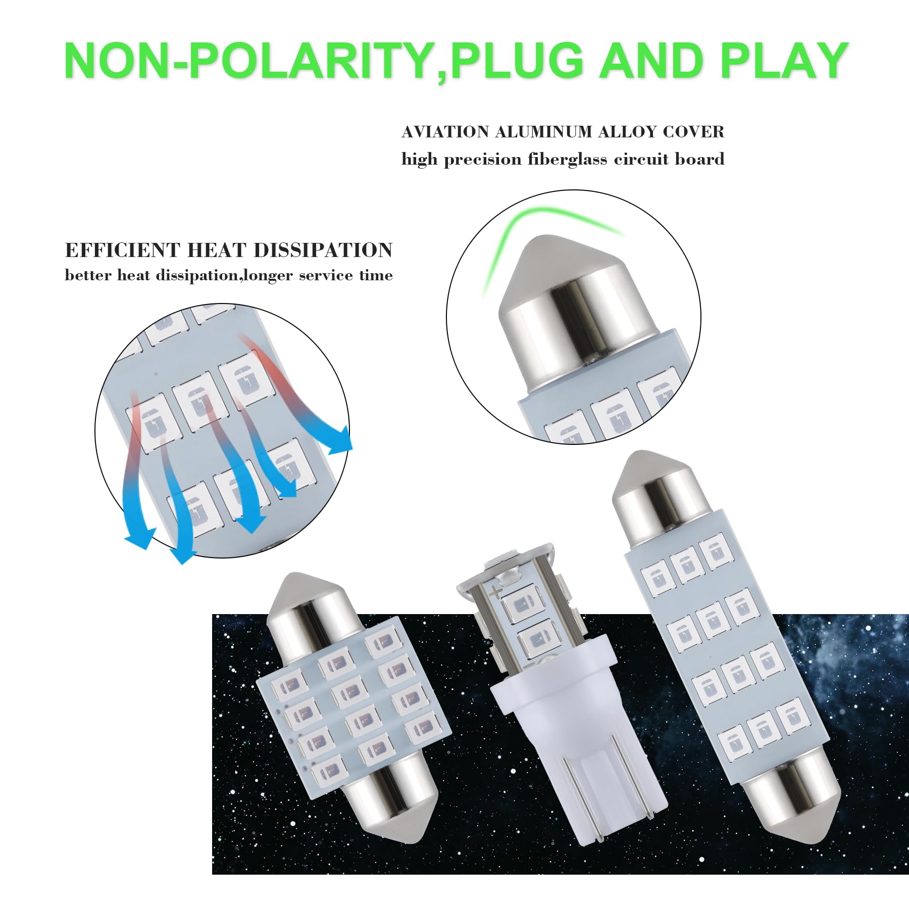 iFunyLED LED Car Interior Bulb Kit - 24 Pieces, T10 194 DE3175, Green