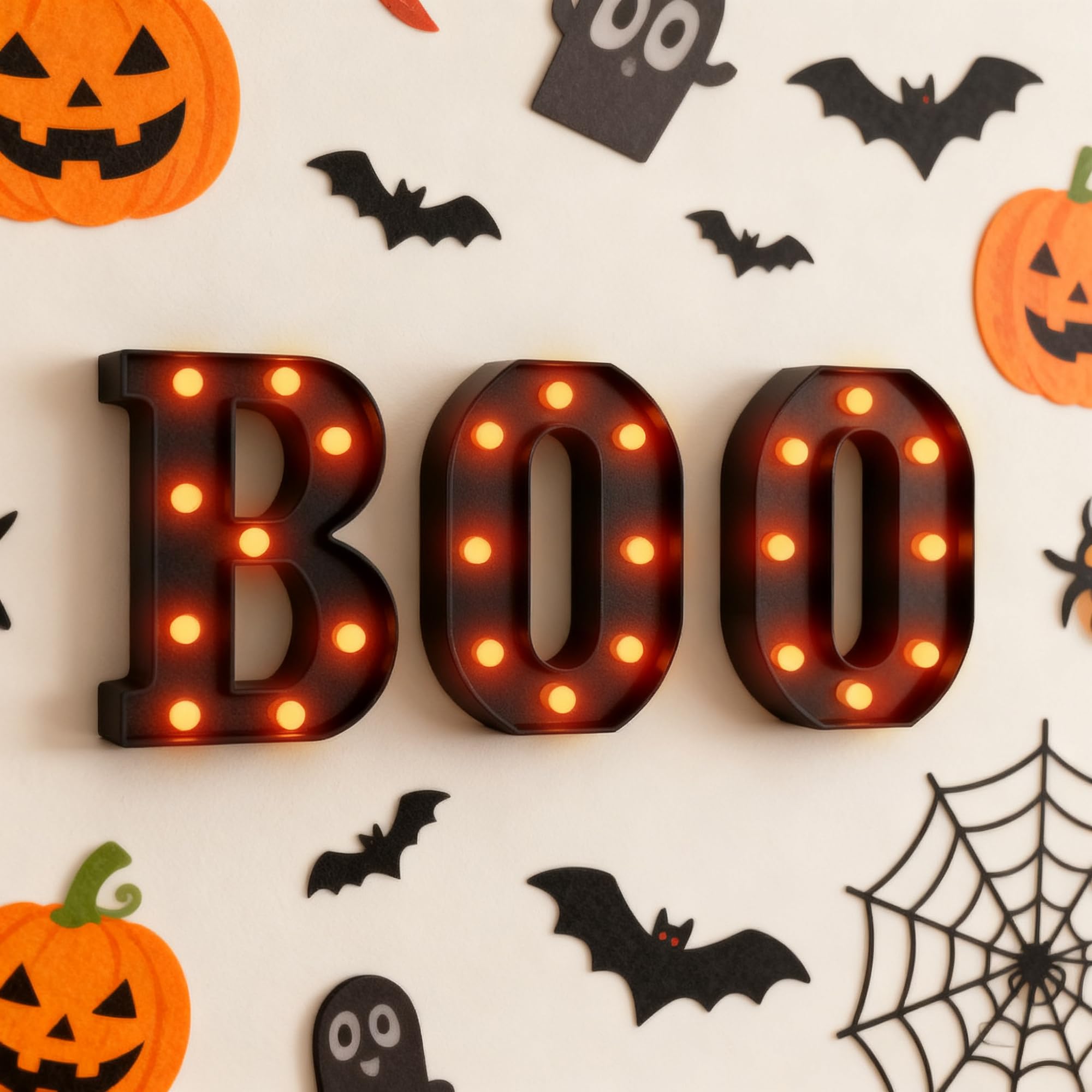 NWLIGHT Halloween LED Marquee Letters Set - 3 Pcs Black Lights with Orange Glow, Battery Operated, 6.69x5.31x8.86 inches