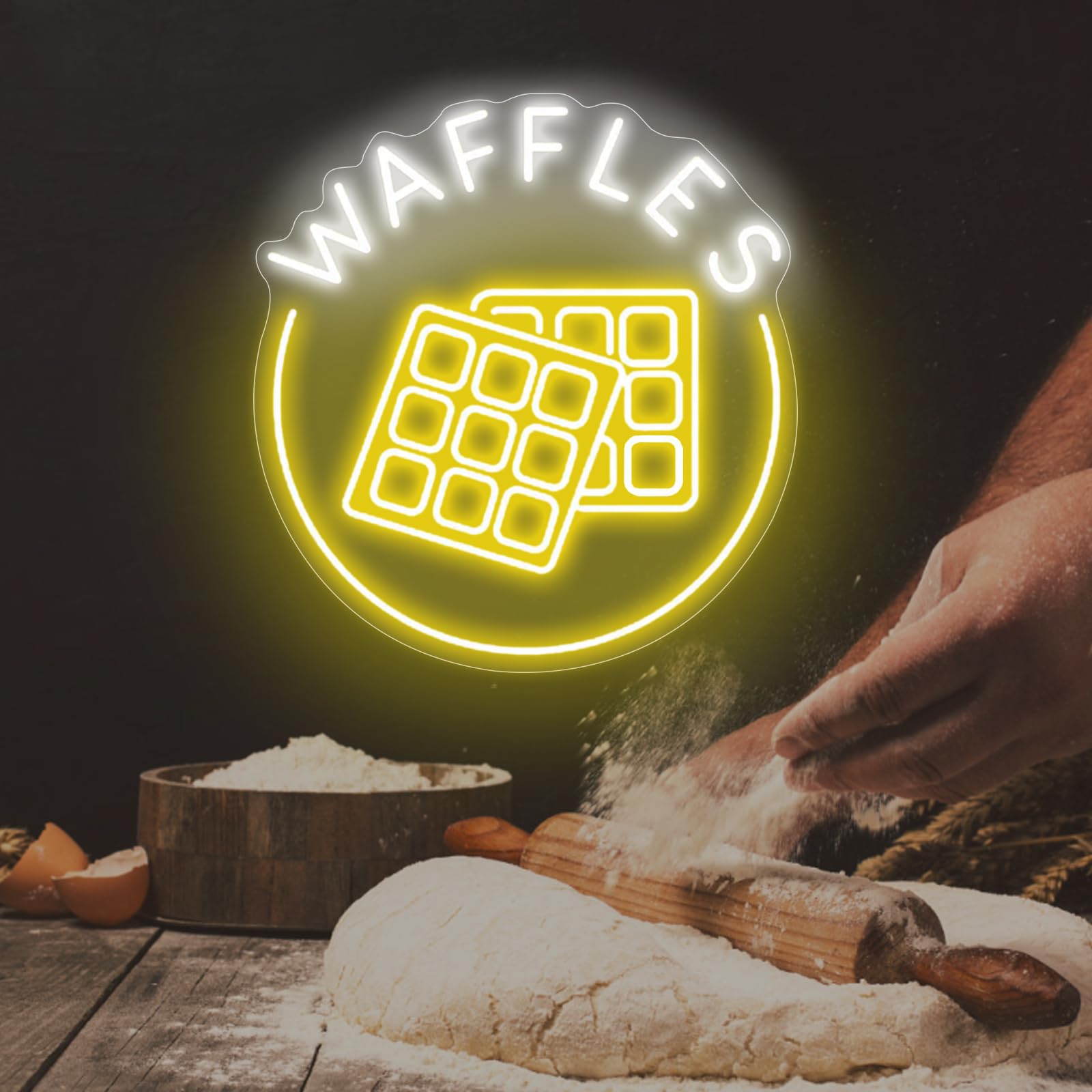 mllusxg Waffles Neon Sign LED Light for Bakery Shop, Small Wall Art Decoration, Unique Coffee Shop Decor