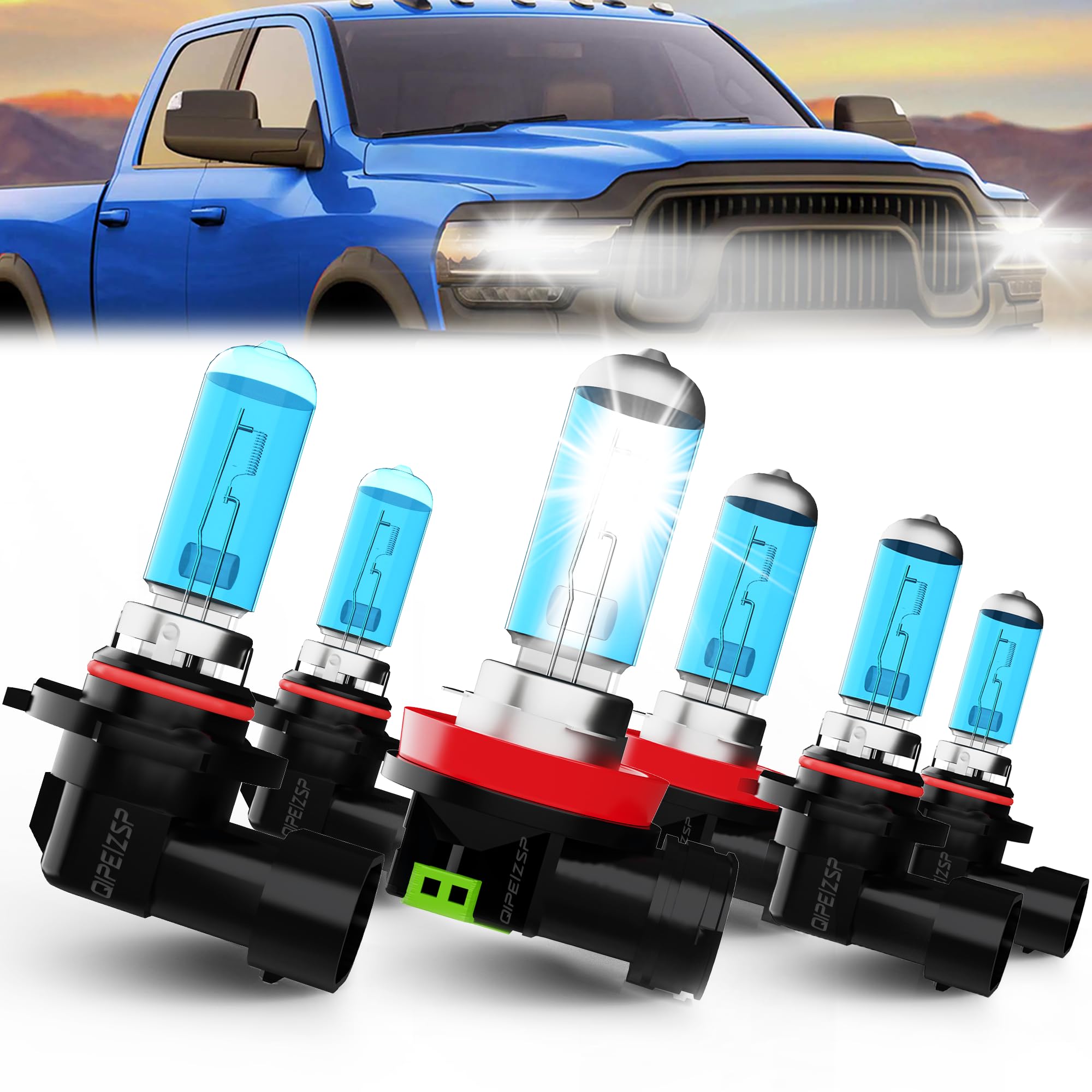 QIPEIZSP compatible with DODGE RAM 1500 2500 3500 Without Projector 2013-2018 Lights Headlights Bulbs, 9005/HB3/H10 High Beam +