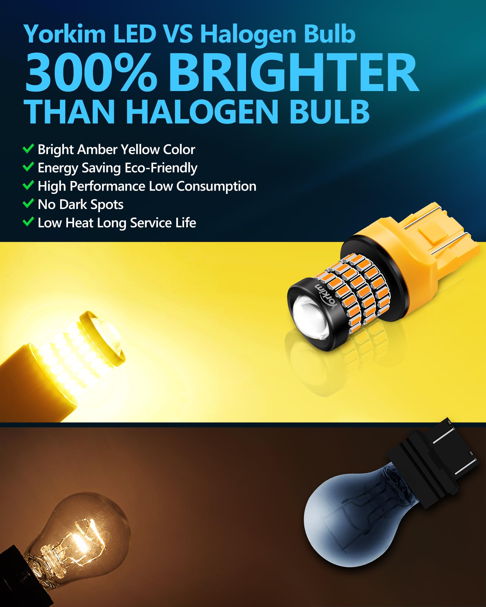 Yorkim 7440 Amber LED Bulb - 7443 Turn Signal Light Replacement, 4-Pack, Aluminum Design