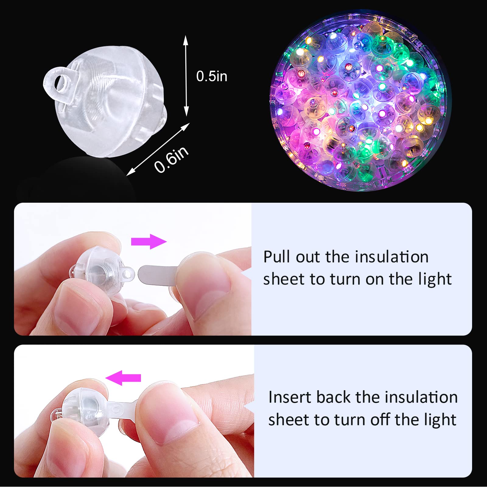 ZGWJ Mini LED Lights for Lanterns & Balloons, 100 Pcs, Mix-Color, Plastic, Model A01-Mini