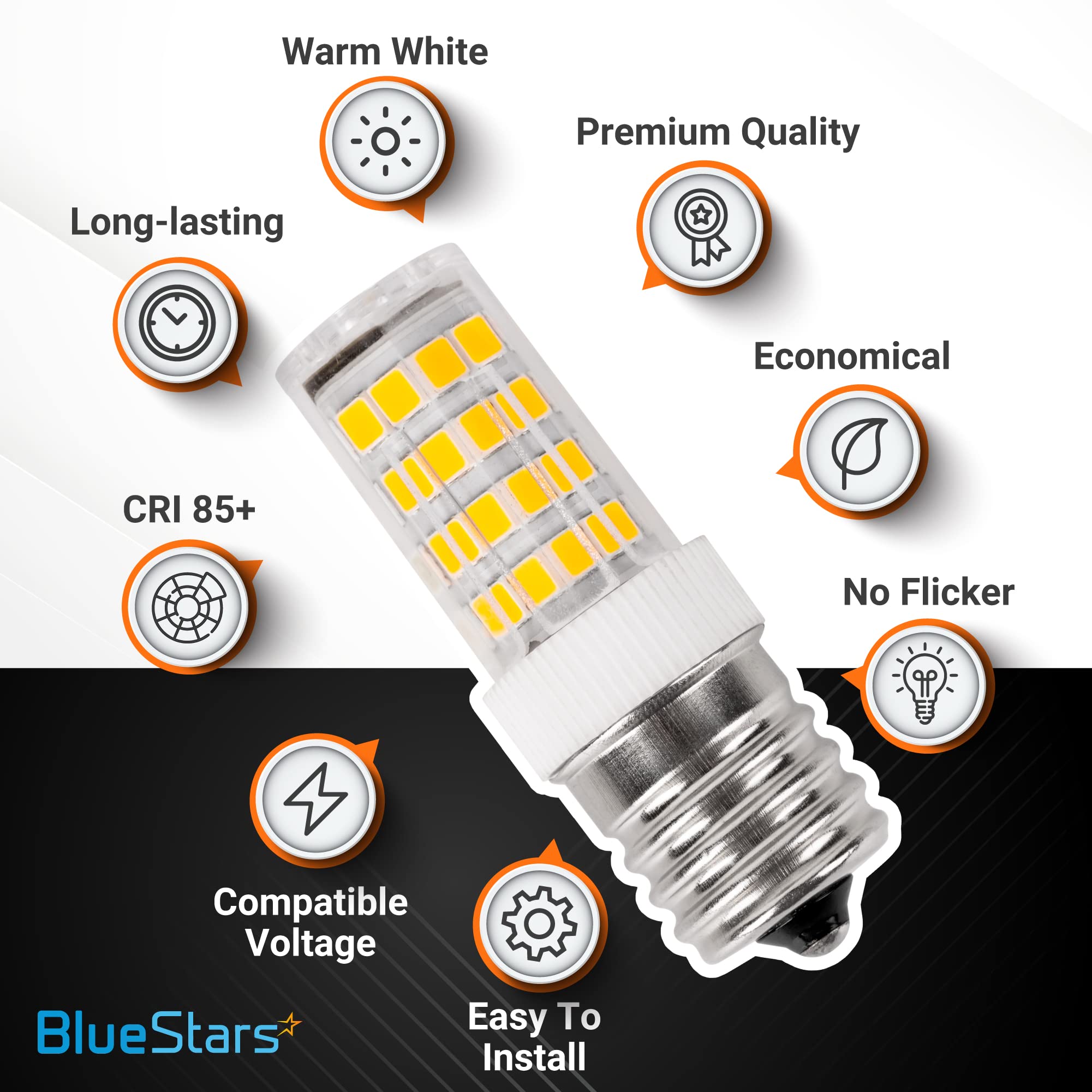BlueStars E17 LED Bulbs 5W 3000K Warm White Dimmable - Fits Whirlpool Maytag Microwaves, Model 8206232A, 3 Pack