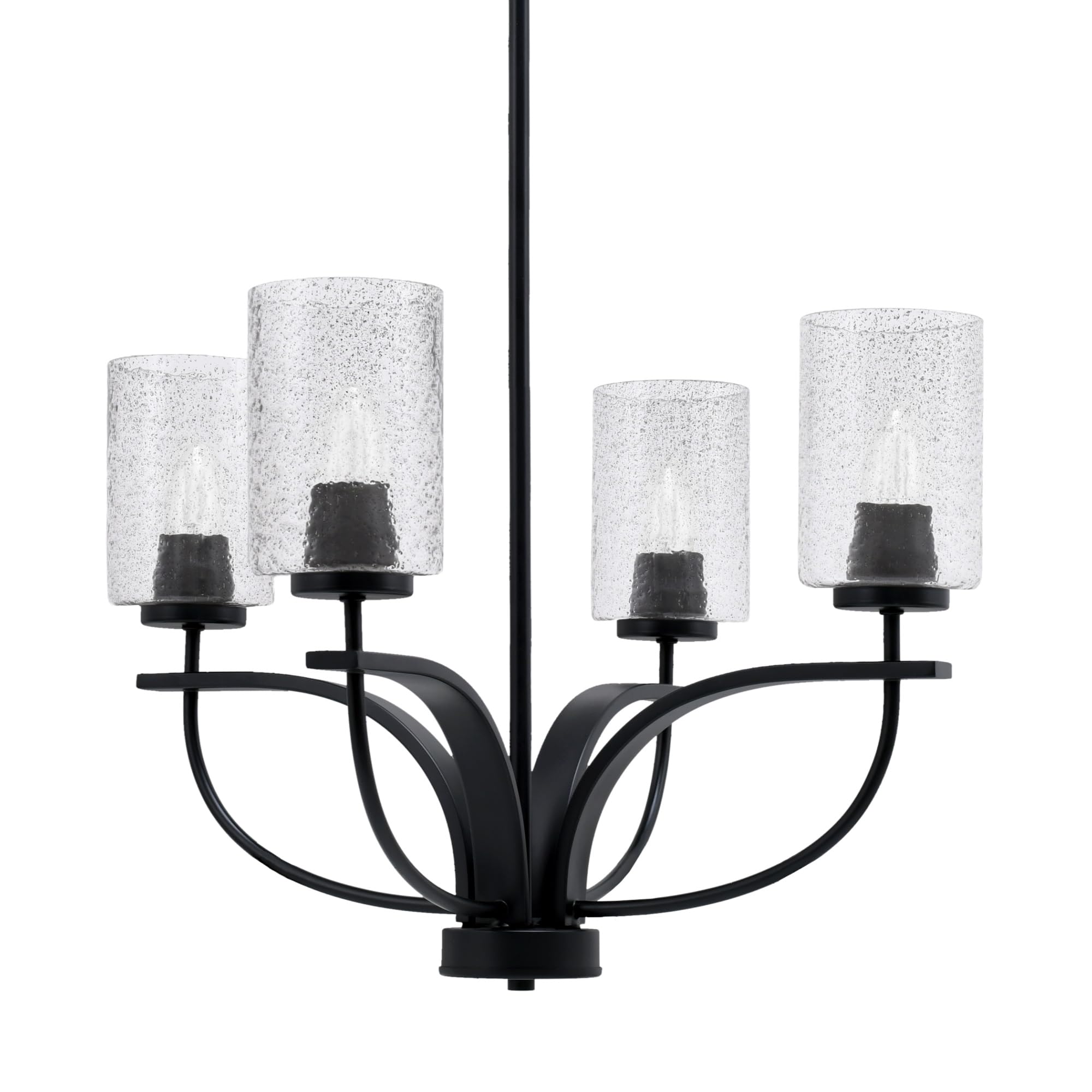 Toltec Lighting Cavella 4 Light Chandelier Shown in Matte Black Finish with 4" Smoke Bubble Glass