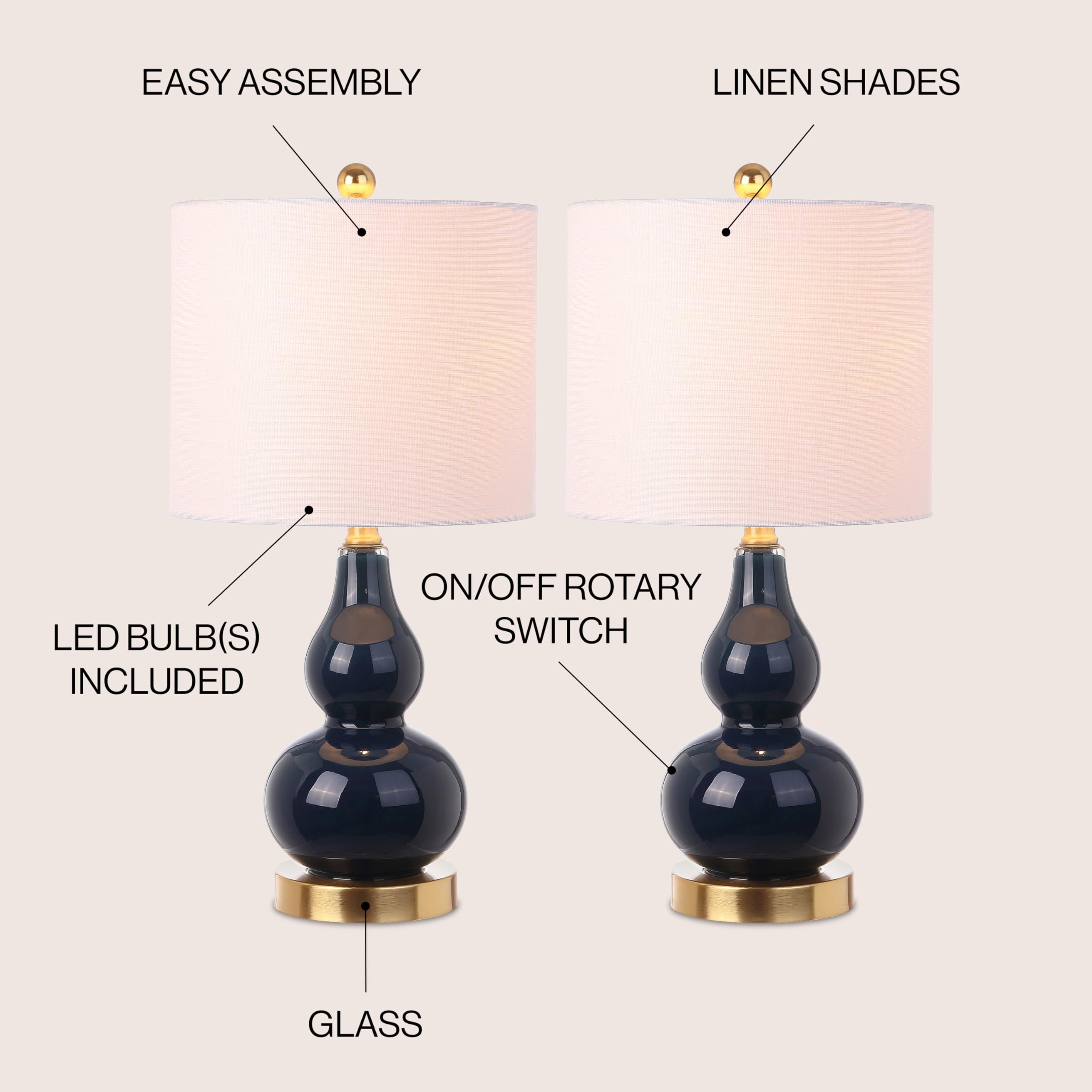 Jonathan Y Jyl1028F-Set2 Anya 20.5'' Mini Glass Lamp(Set Of 2) Transitional,Glam,Midcentury For Bedroom, Living Room, Office, Co