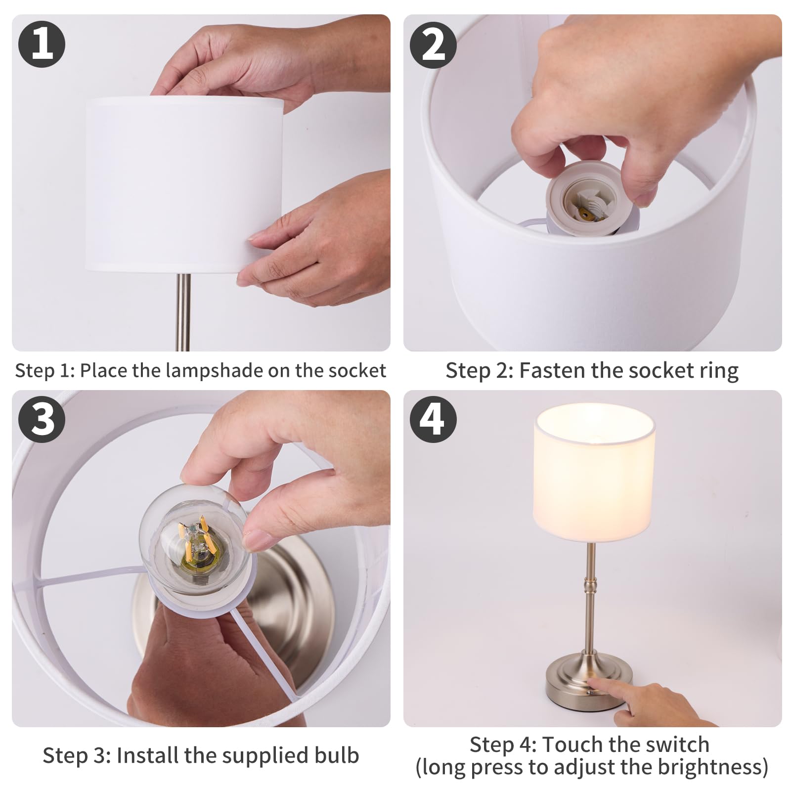 YYXGOOB Cordless LED Table Lamp, Silver Fabric Shade, Dimmable, 16.2"H x 5.9"W x 5.9"D, Rechargeable, Ideal for